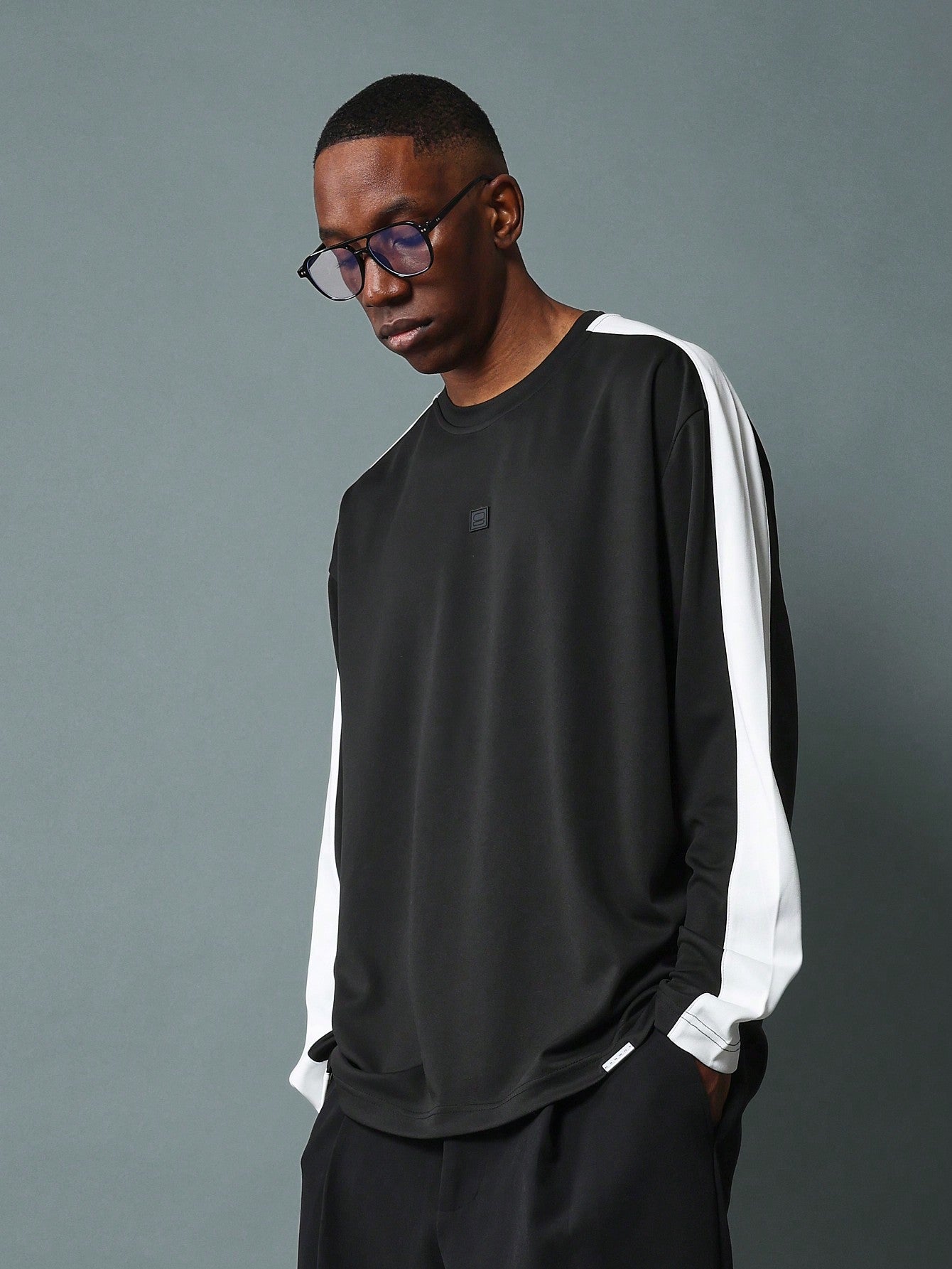 Regular Fit Longs Sleeve Tee With Contrast Colour Panel