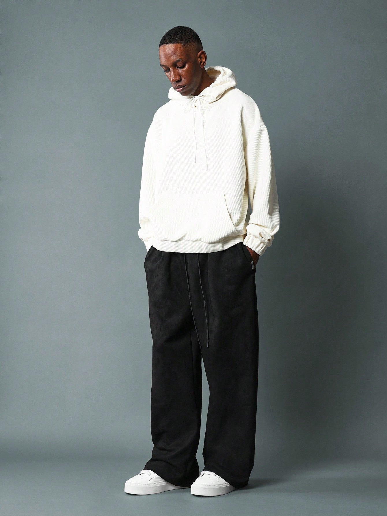 Wide Leg Suedette Sweatpants With Pleat