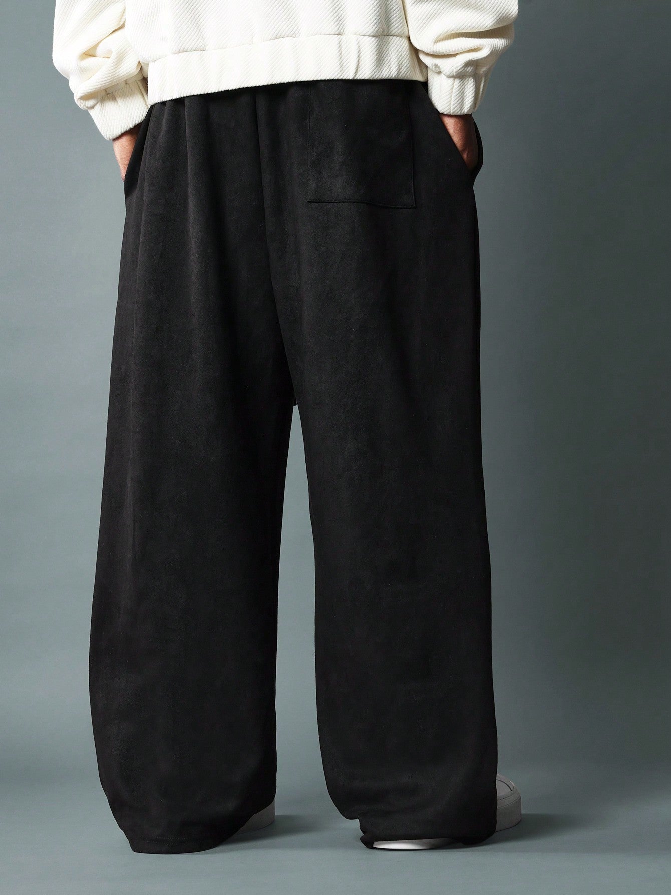 Wide Leg Suedette Sweatpants With Pleat