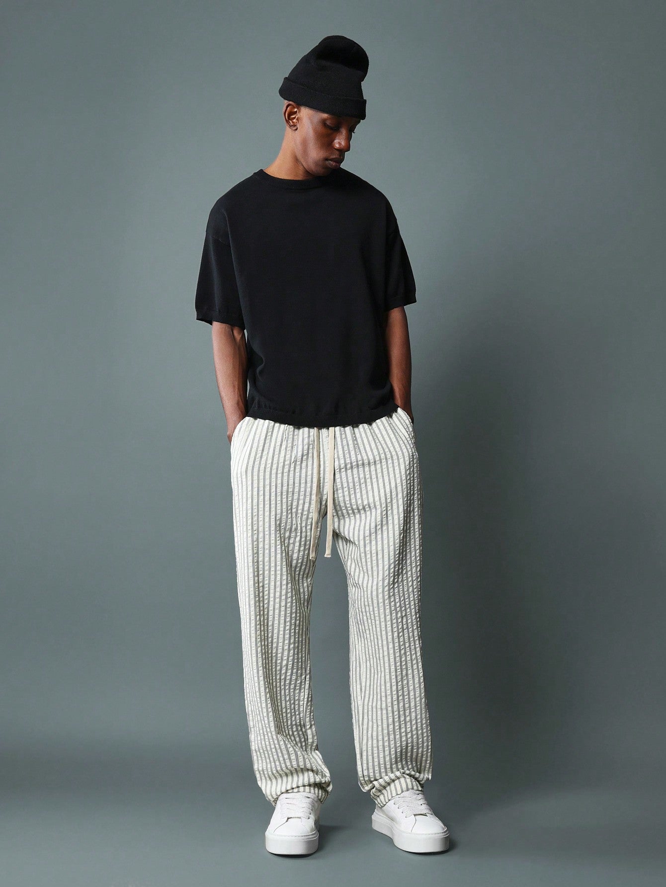 Slim Fit Stripe Pull On Pants