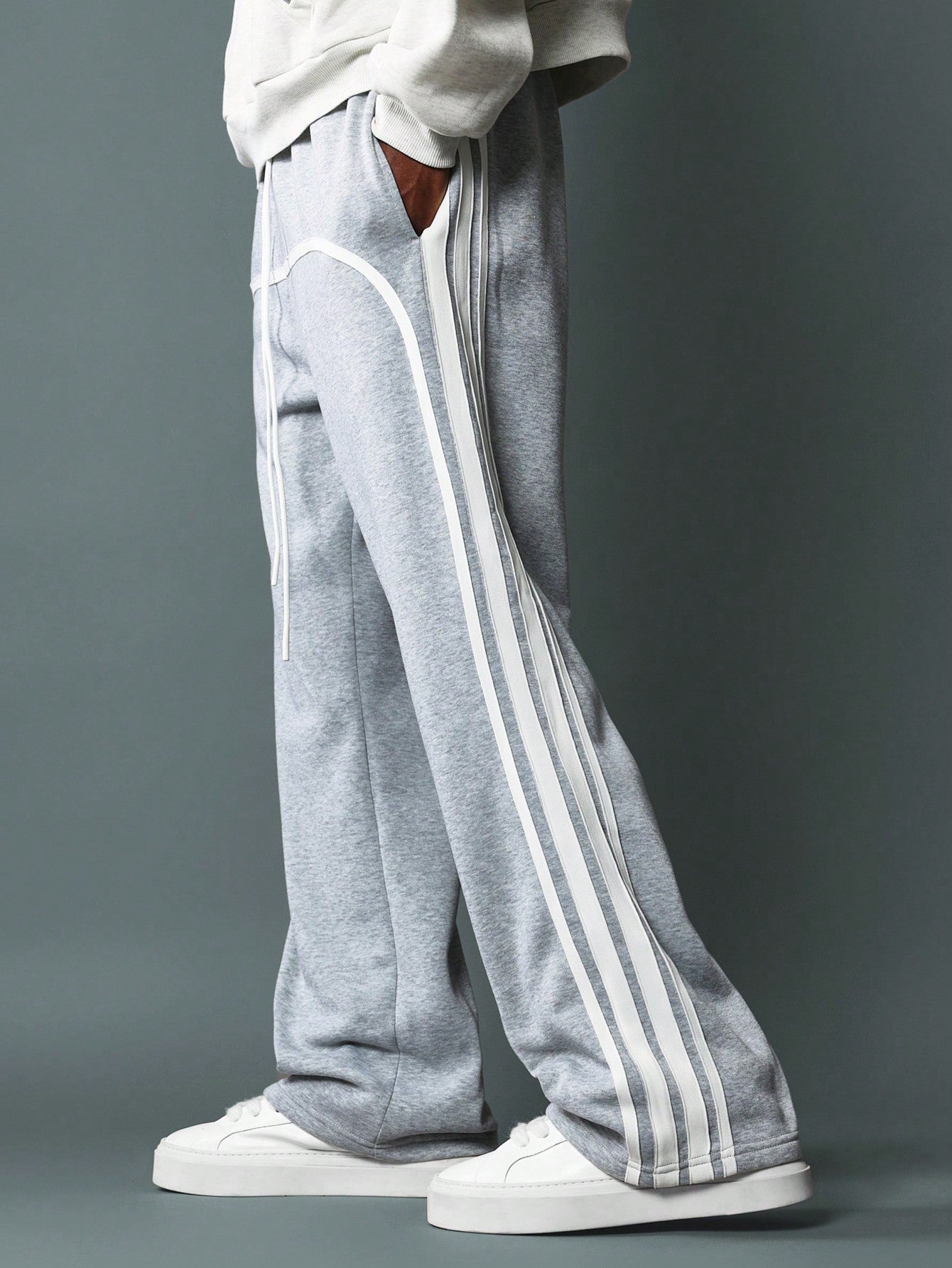 Flare Fit Sweatpants With Tape Detail & Drawstrings