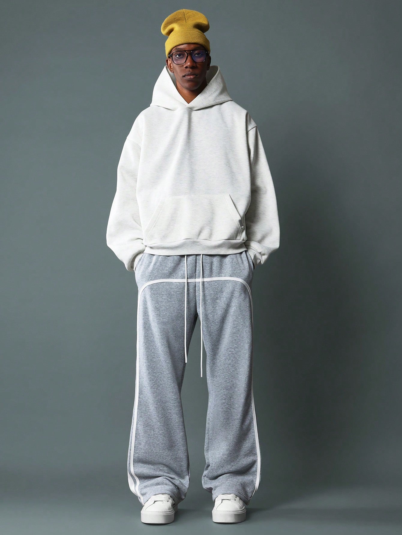 Flare Fit Sweatpants With Tape Detail & Drawstrings