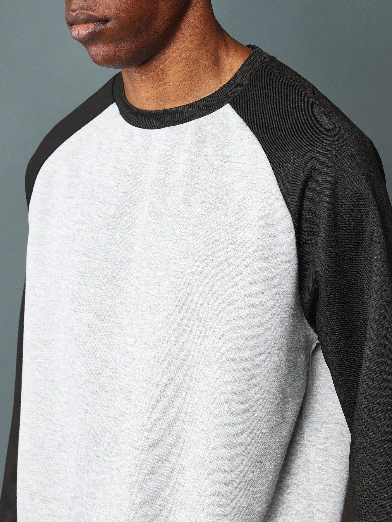 Slim Fit Contrast Colour Raglan Sleeve Ottoman Textured Sweatshirt