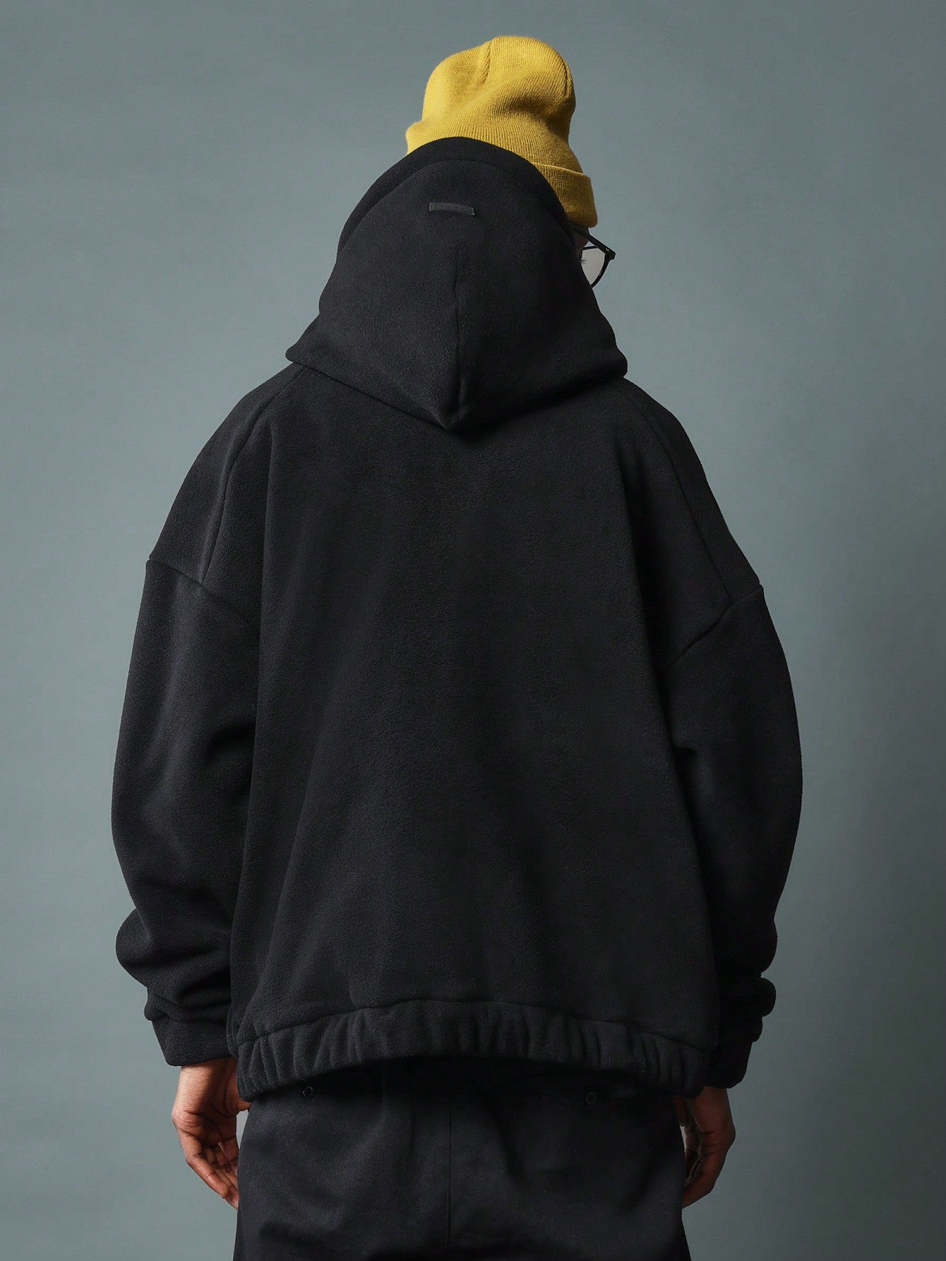 Oversized Overhead Raglan Borg Hoodie With Side Pocket & Embroidery