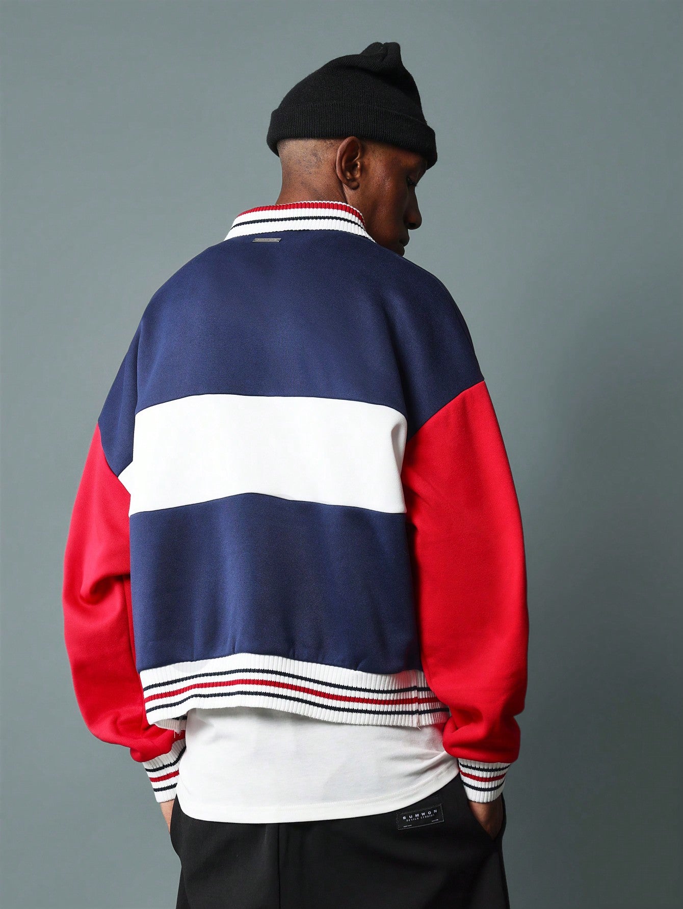 Crop Fit Colour Block Panel Long Sleeve Polo Shirt