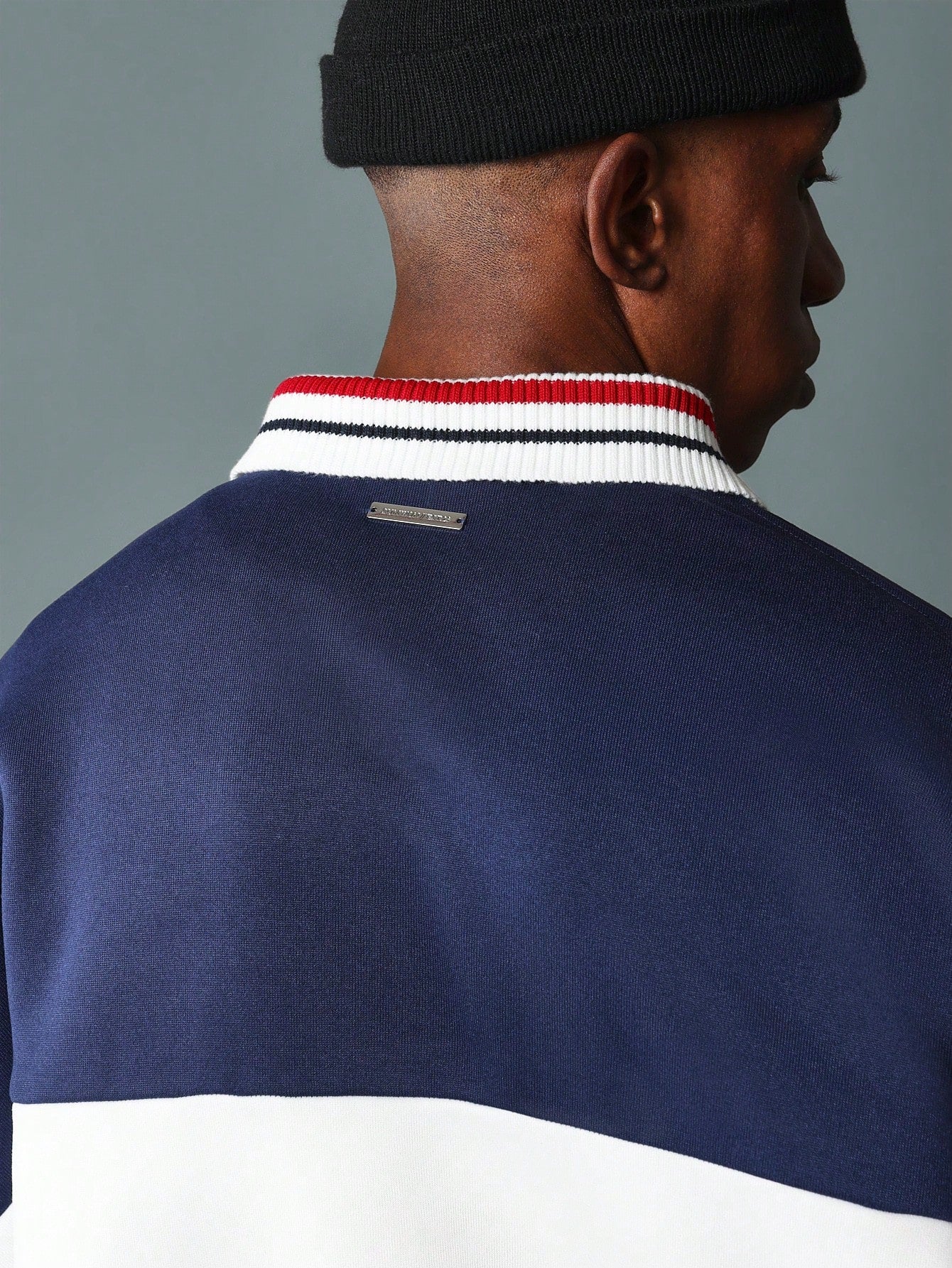 Crop Fit Colour Block Panel Long Sleeve Polo Shirt