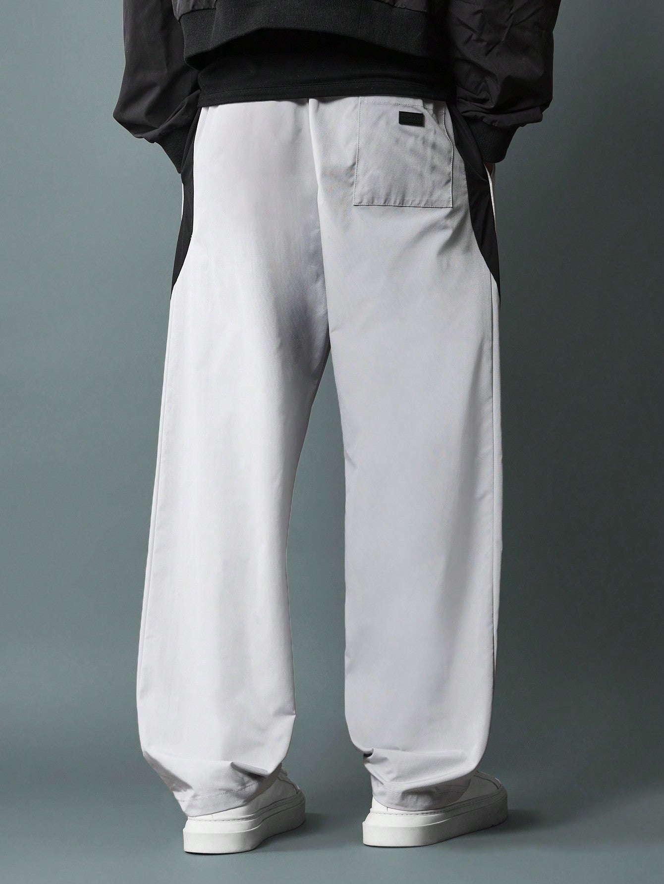 Loose Fit Pull On Pants With Curve Colour Block Panel & Piping