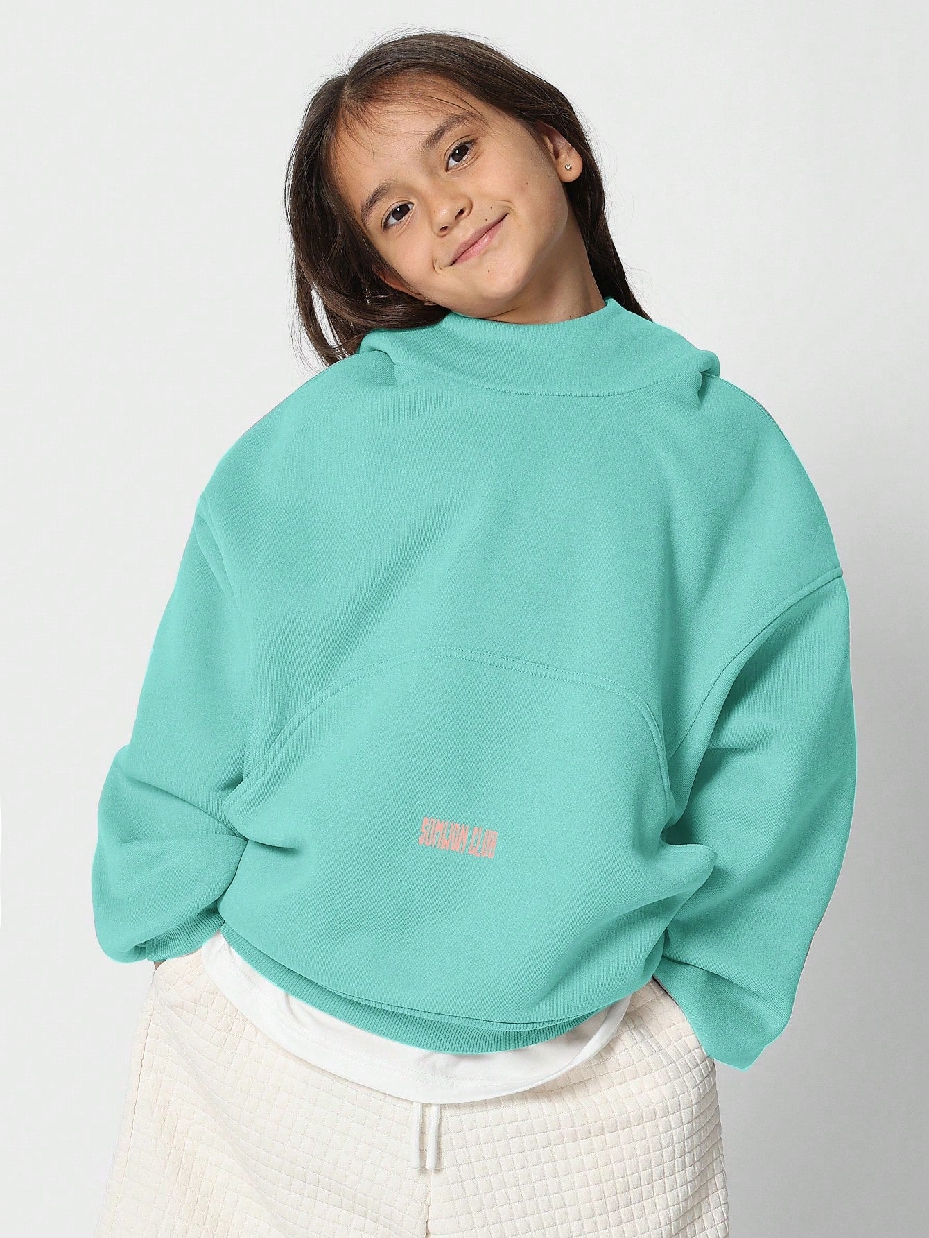 Tween Girls Oversized Fit Overhead Hoodie With Embroidery