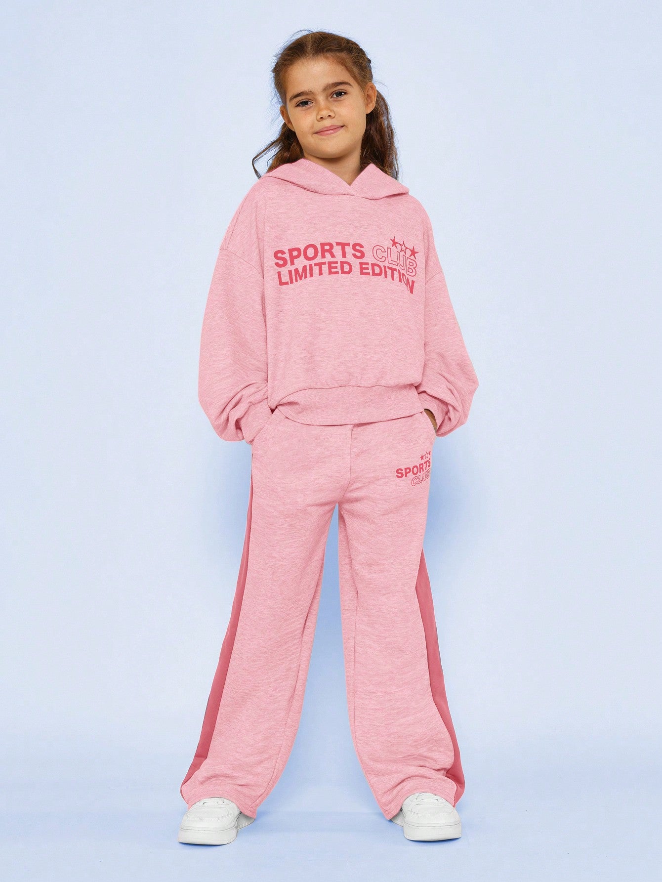 Tween Girls Overhead Hoodie And Contrast Colour Straight Fit Pant With Graphic Print 2 Piece Set