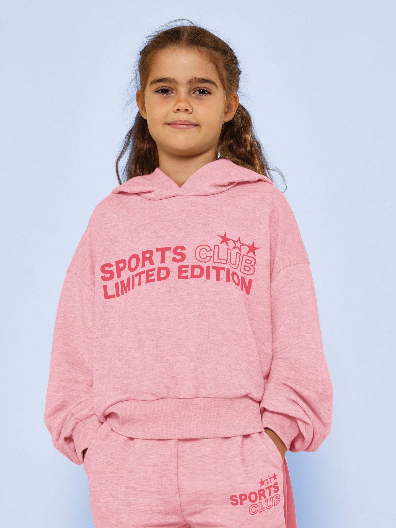 Tween Girls Overhead Hoodie And Contrast Colour Straight Fit Pant With Graphic Print 2 Piece Set