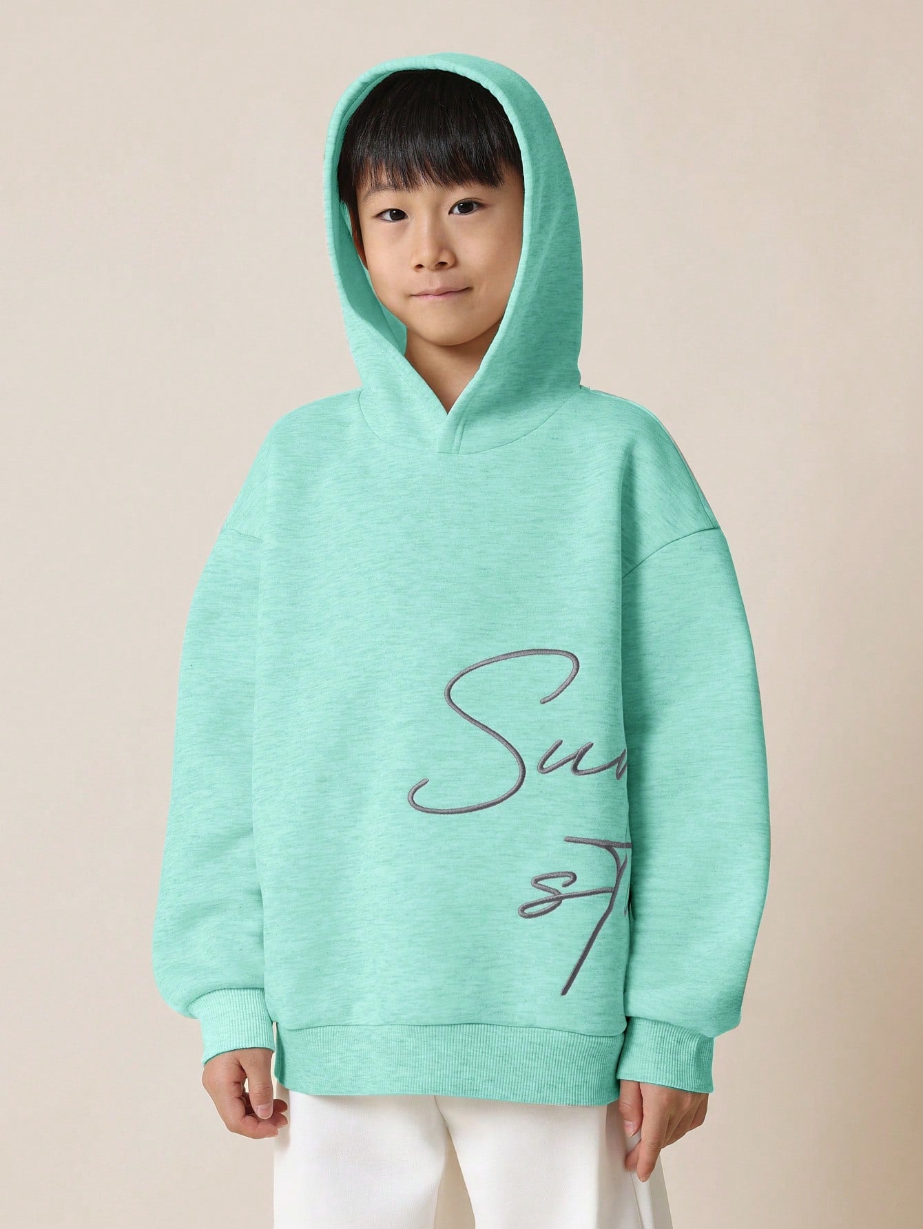 Tween Boys Regular Fit Overhead Essential Hoodie With Large Embroidery