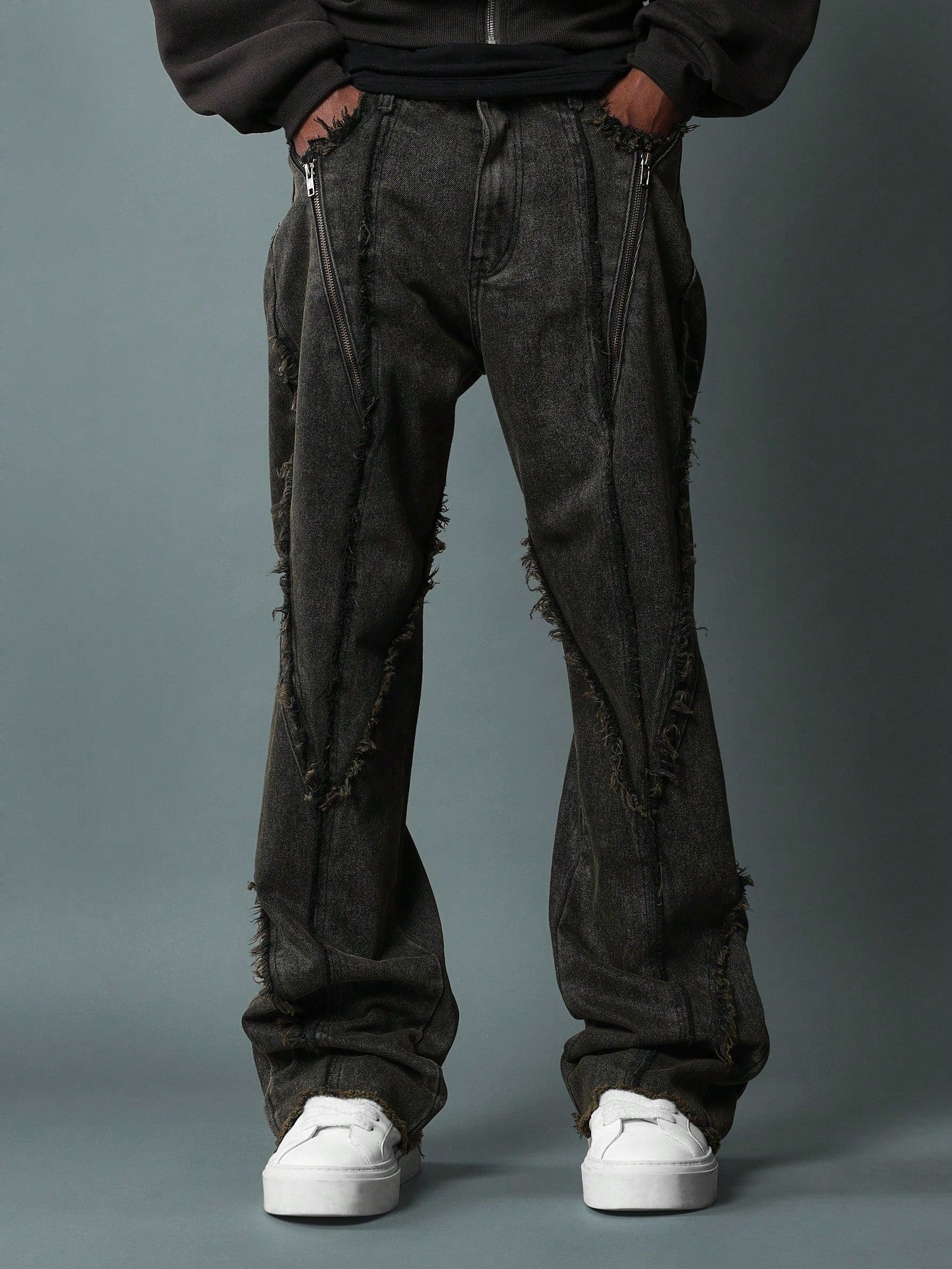 Flare Fit Raw Edge Panelling Jean