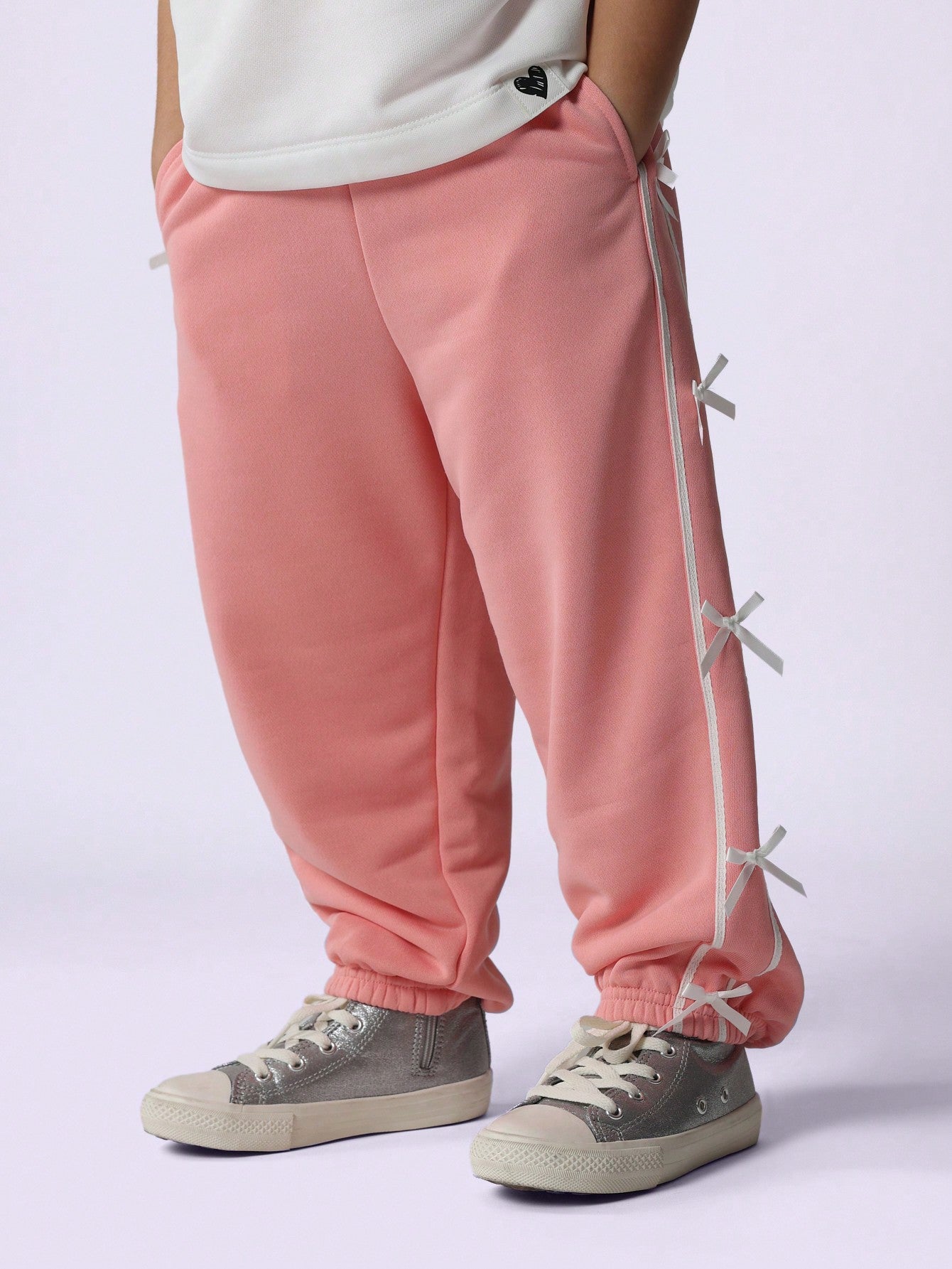 Young Girls Comfy Straight Fit Bow Side Panel Jogger