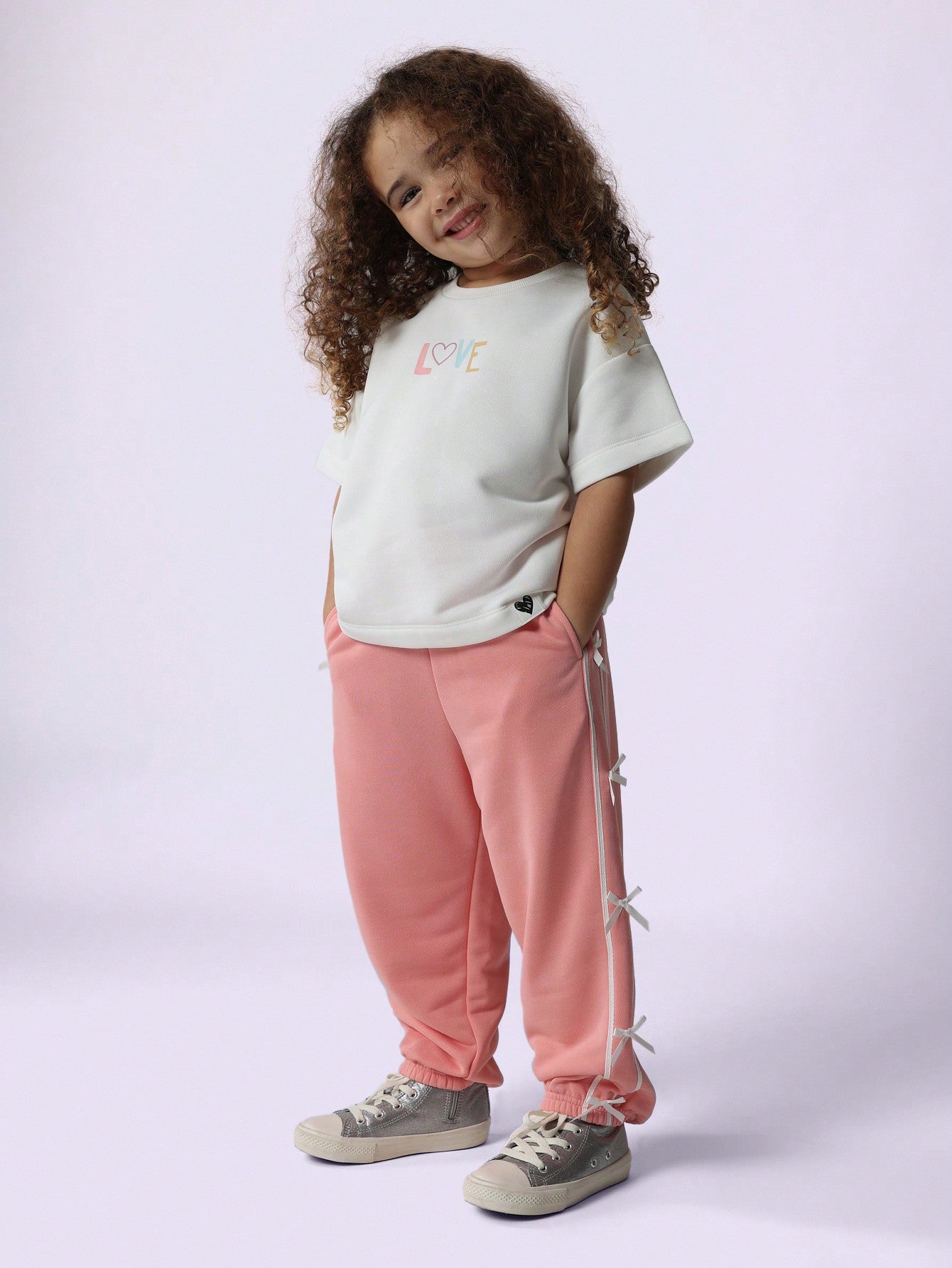 Young Girls Comfy Straight Fit Bow Side Panel Jogger