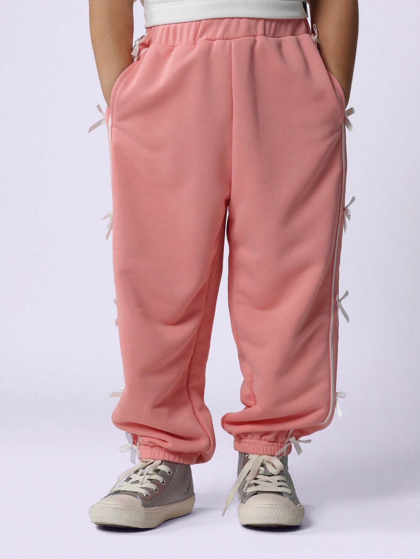 Young Girls Comfy Straight Fit Bow Side Panel Jogger