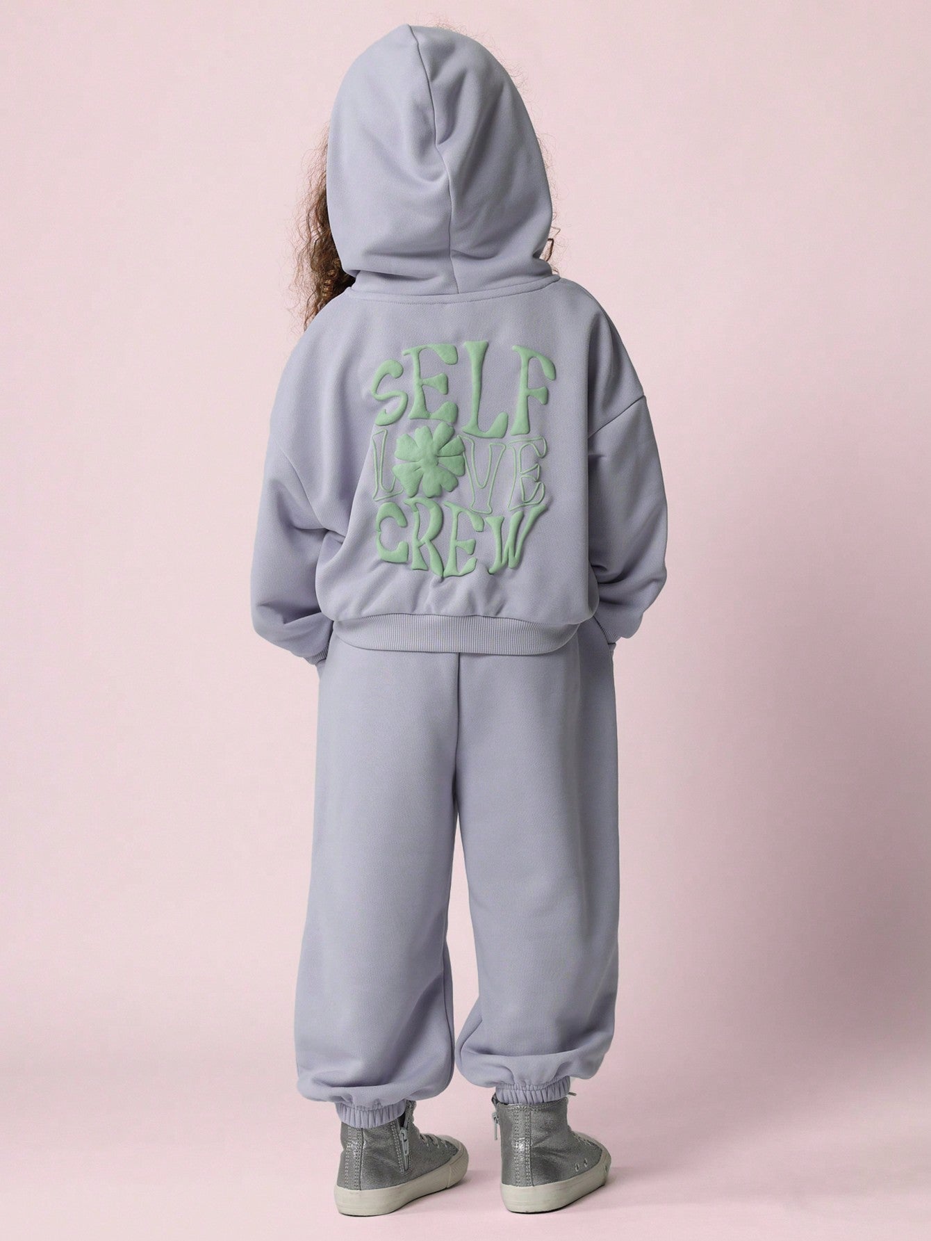 Young Girls Everyday Play Overhead Hoodie And 90's Jogger 2 Piece Set With Love Flower Graphic Front Print