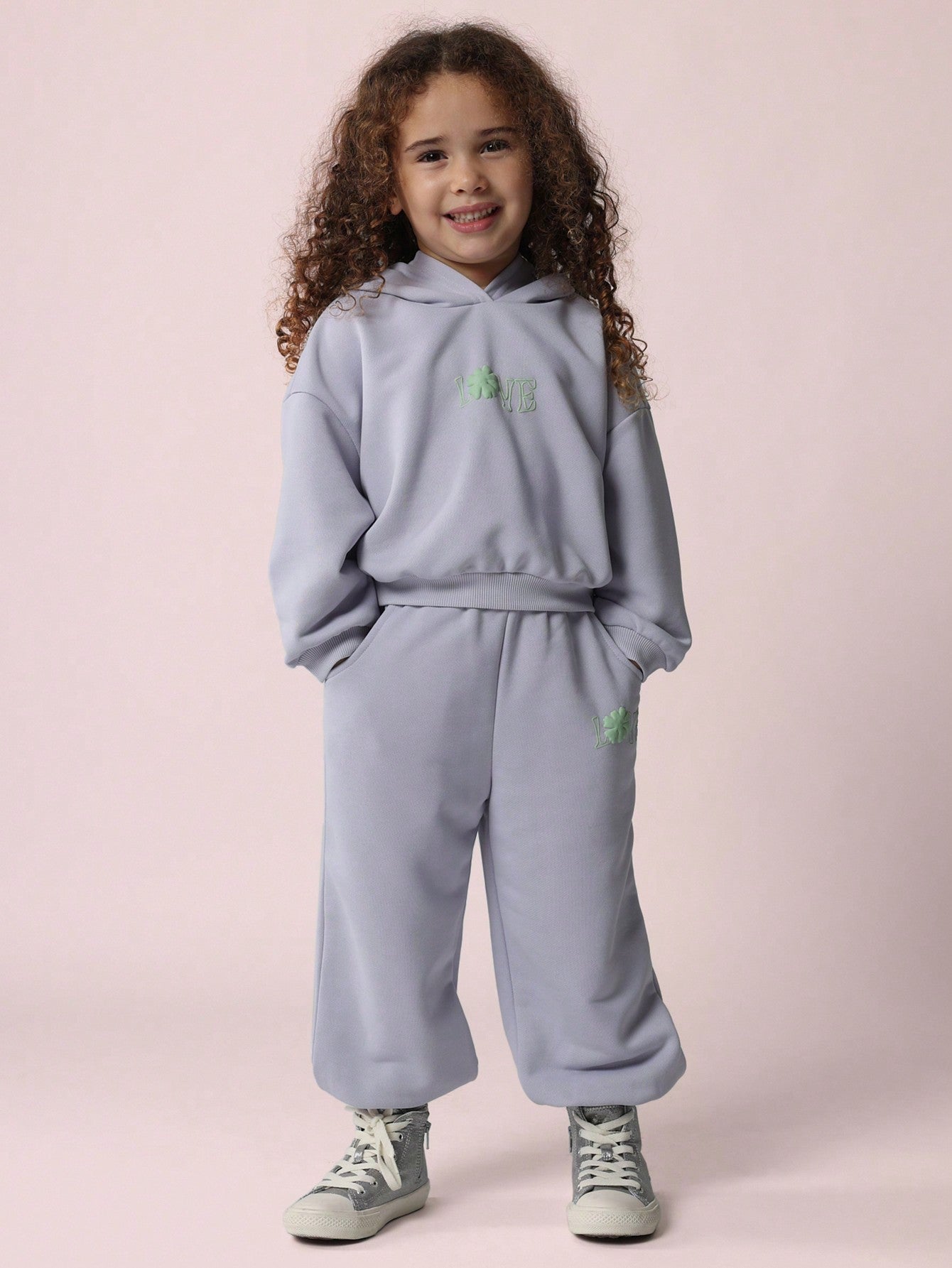 Young Girls Everyday Play Overhead Hoodie And 90's Jogger 2 Piece Set With Love Flower Graphic Front Print