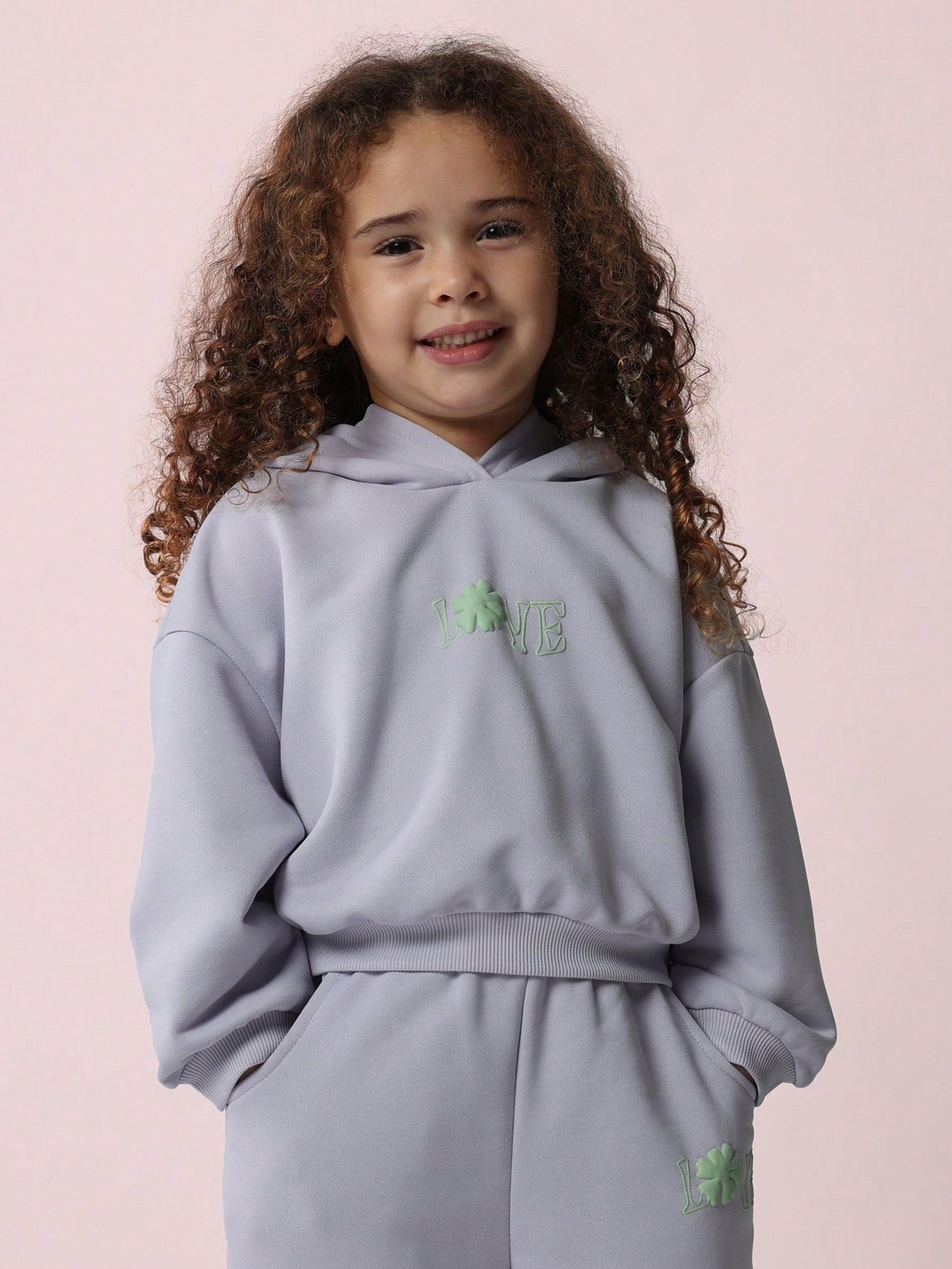 Young Girls Everyday Play Overhead Hoodie And 90's Jogger 2 Piece Set With Love Flower Graphic Front Print