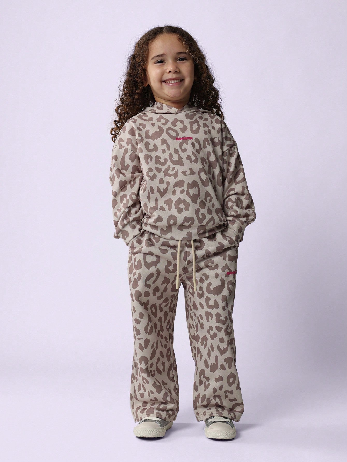 Young Girls Comfy Leopard Printed Hoodie With Jogger 2 Piece Set