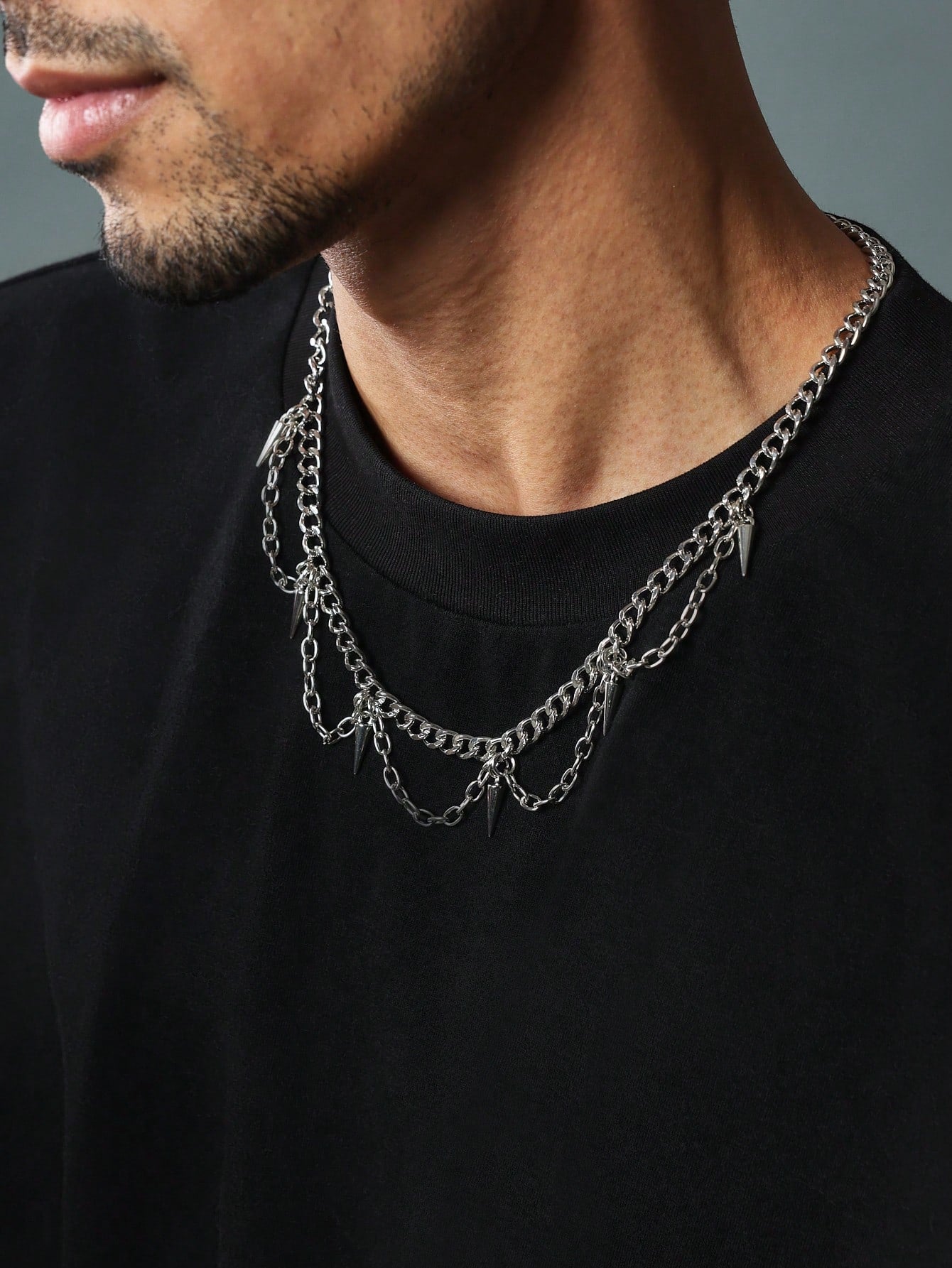 Stainless Steel Chain Necklaces With Stud & Chains