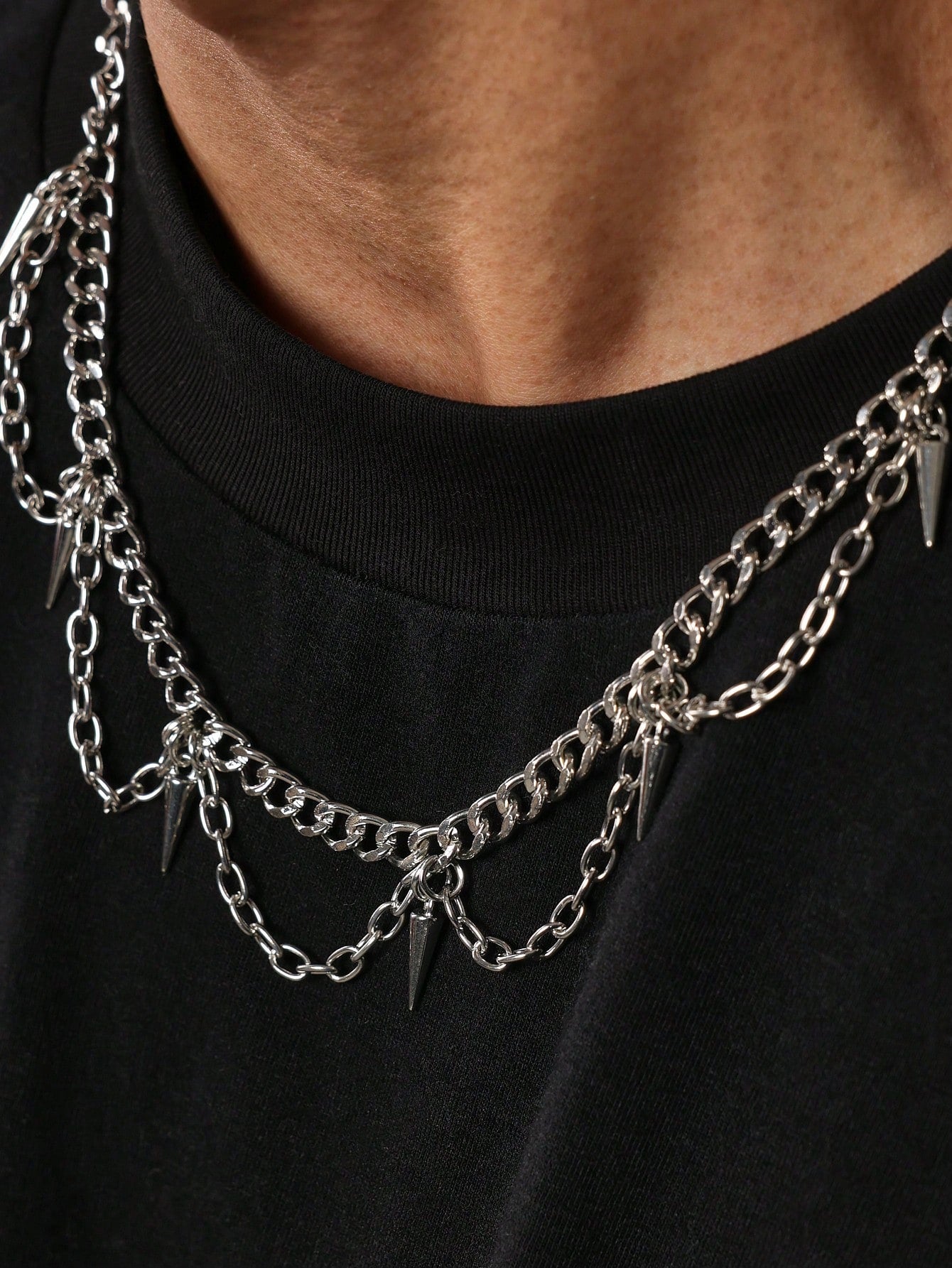 Stainless Steel Chain Necklaces With Stud & Chains