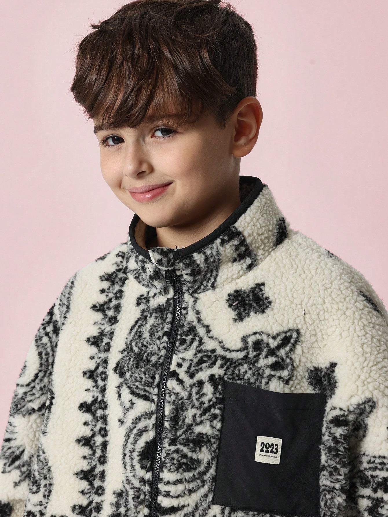 Tween Boys Soft Paisley Borg Zip Through Funnel Neck Sweatshirt