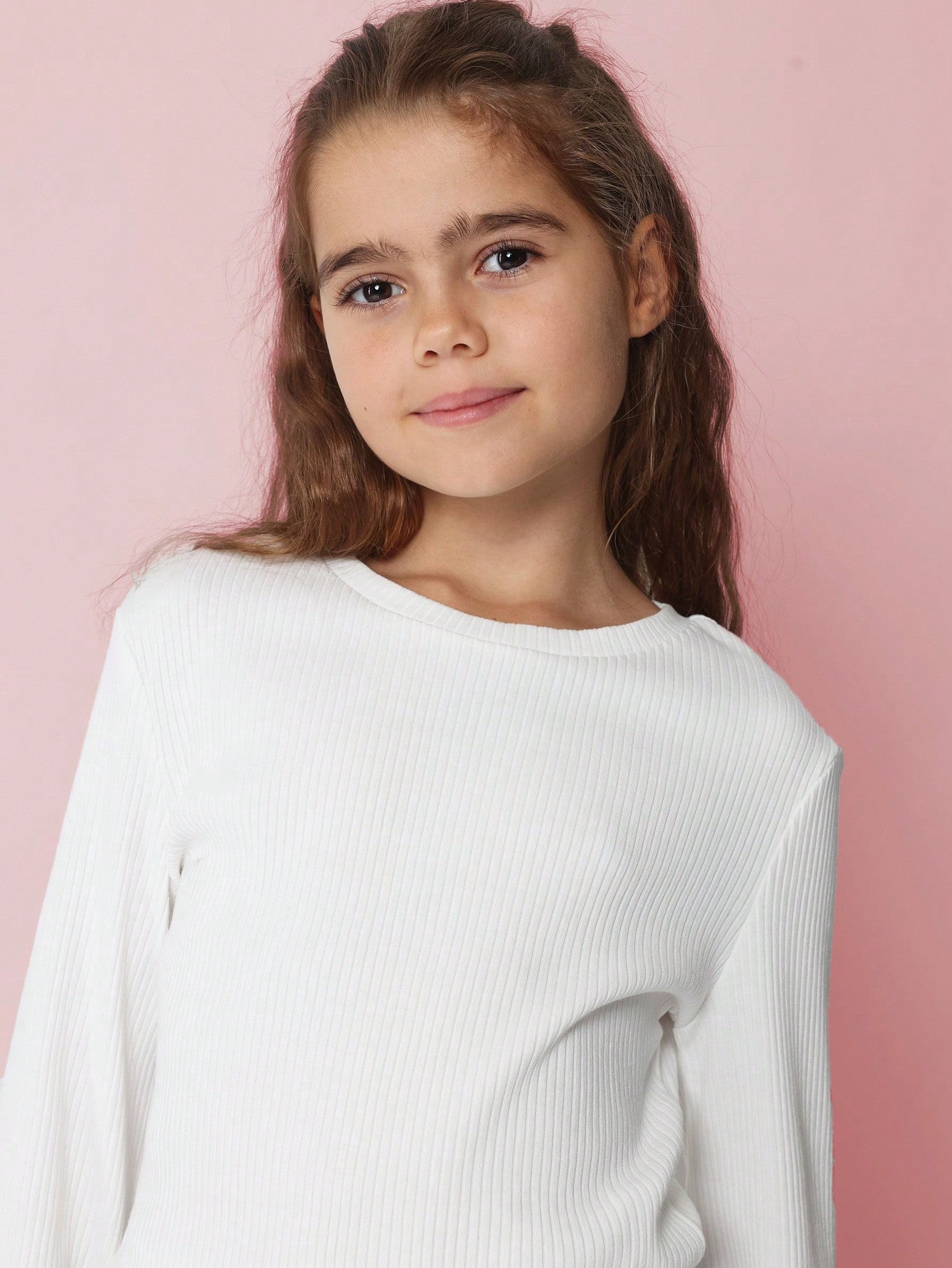 Tween Girls Comfy Tight Fit Flare Sleeve Crop Rib Tee