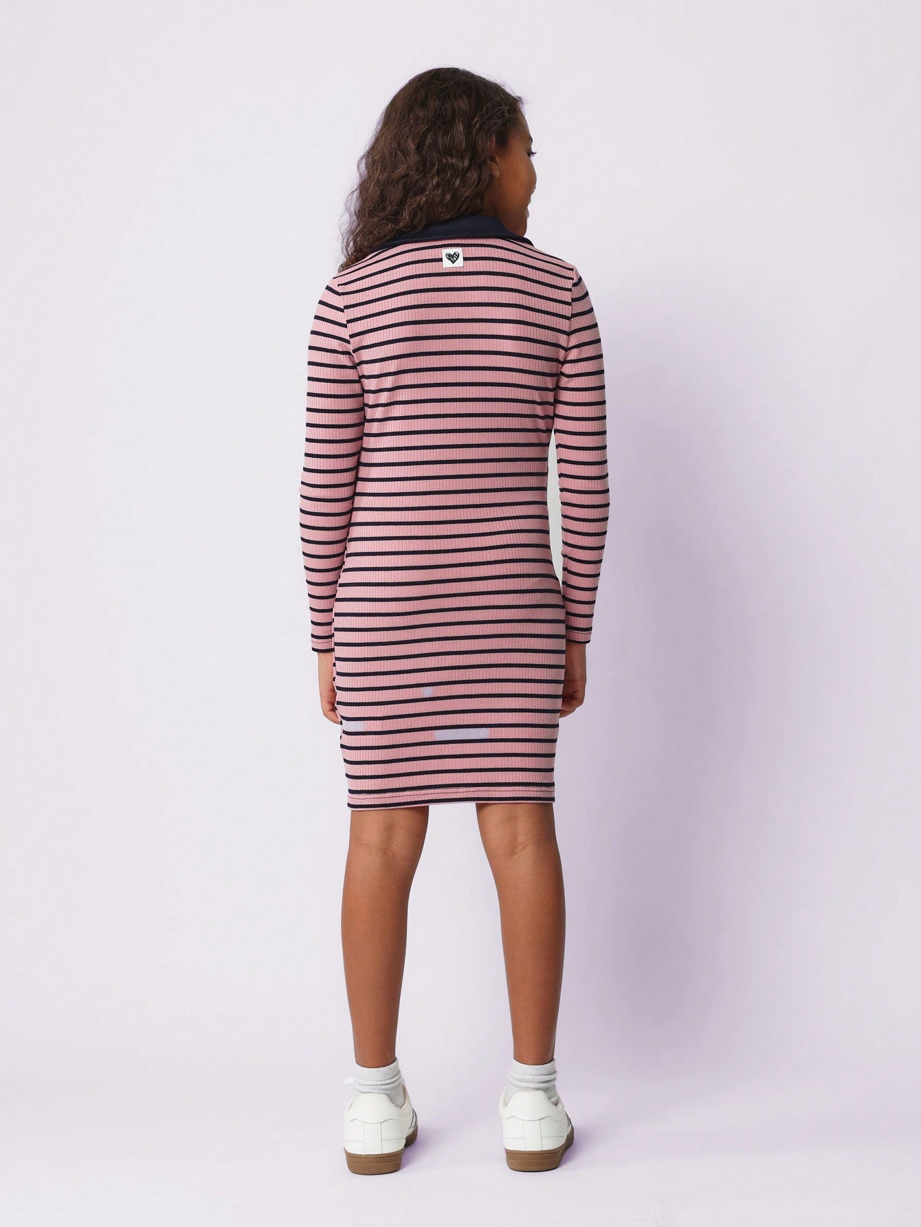 Tween Girls Comfy Stripe Polo Dress With Embroidery Pattern