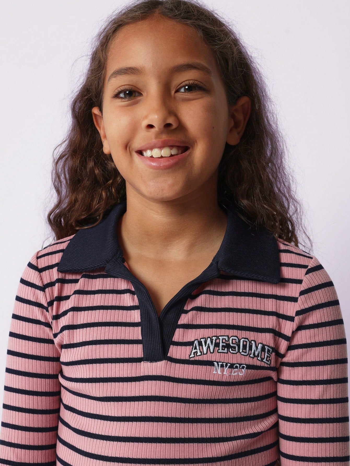 Tween Girls Comfy Stripe Polo Dress With Embroidery Pattern