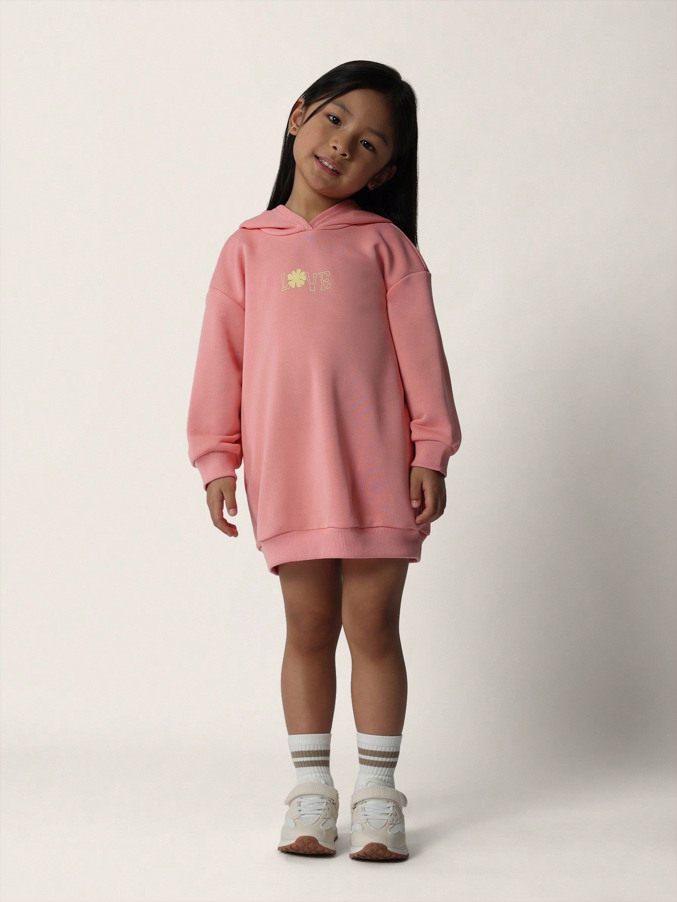 Young Girls Comfy Hoodie Dress With Large Graphic Print