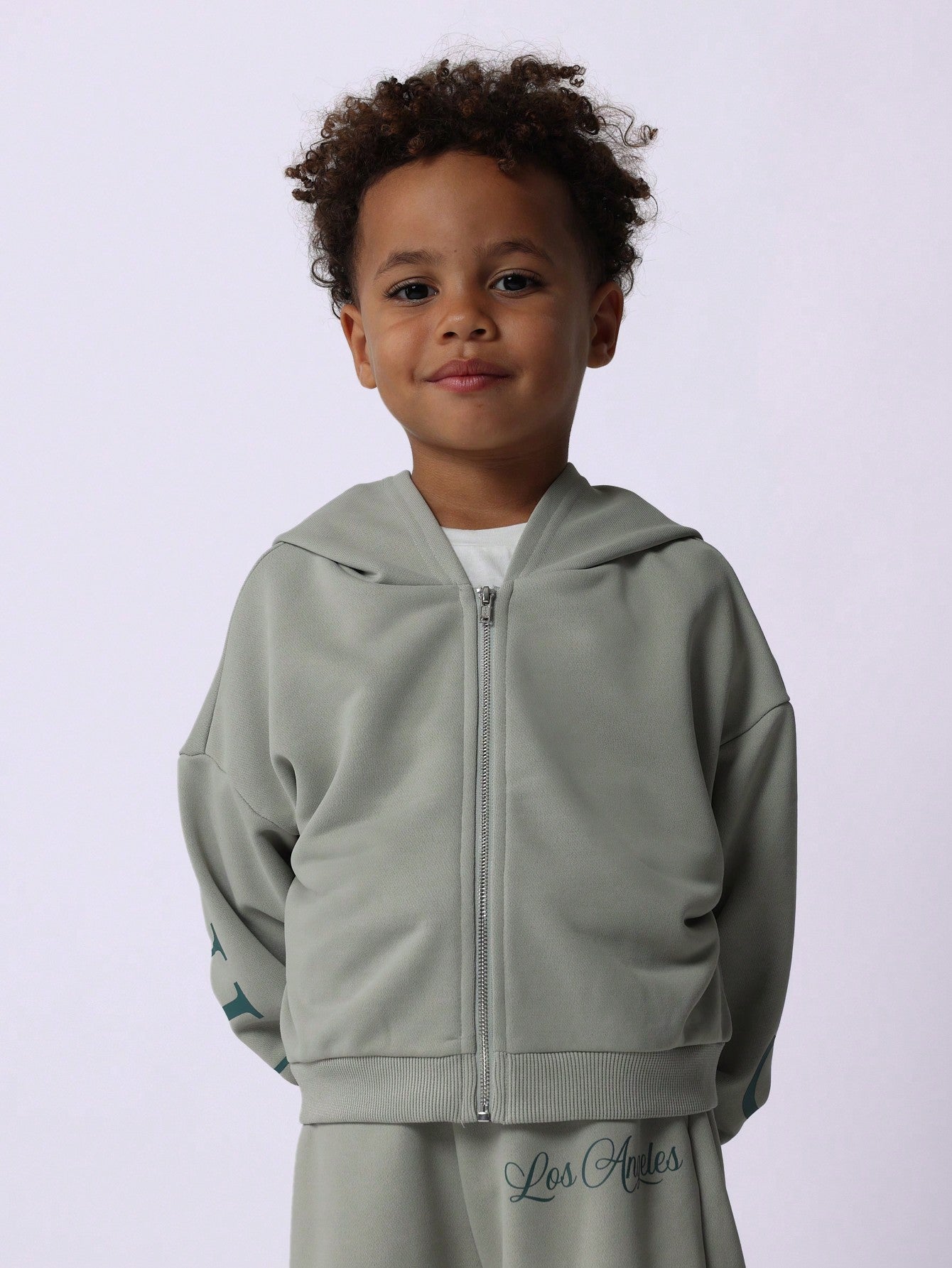 Young Boys Comfy Zip-Up Hoodie And Jogger With Graphic Print 2 Piece Set