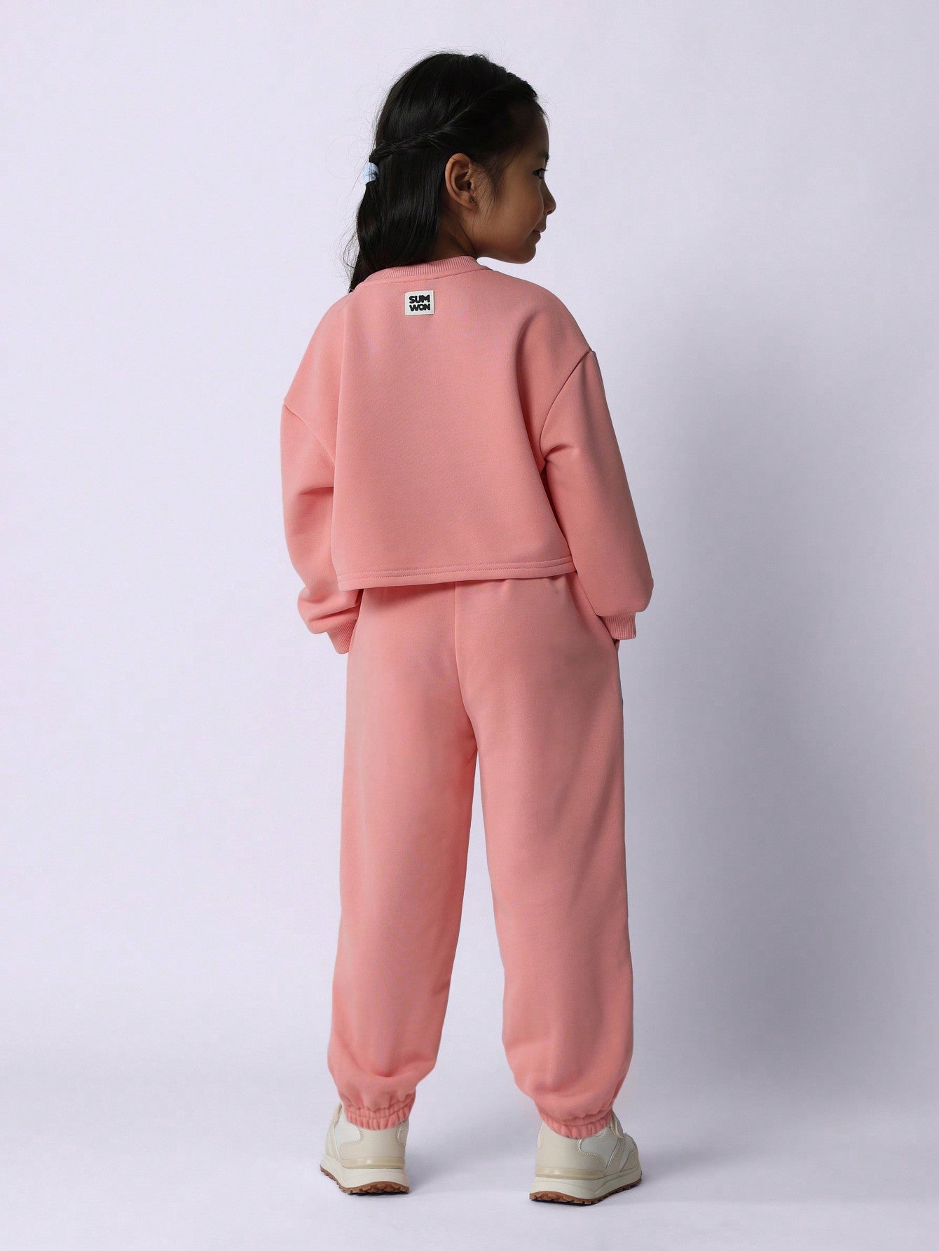 Young Girls Soft Crop Cuff Sweater And Jogger With Embroidery 2 Piece Set