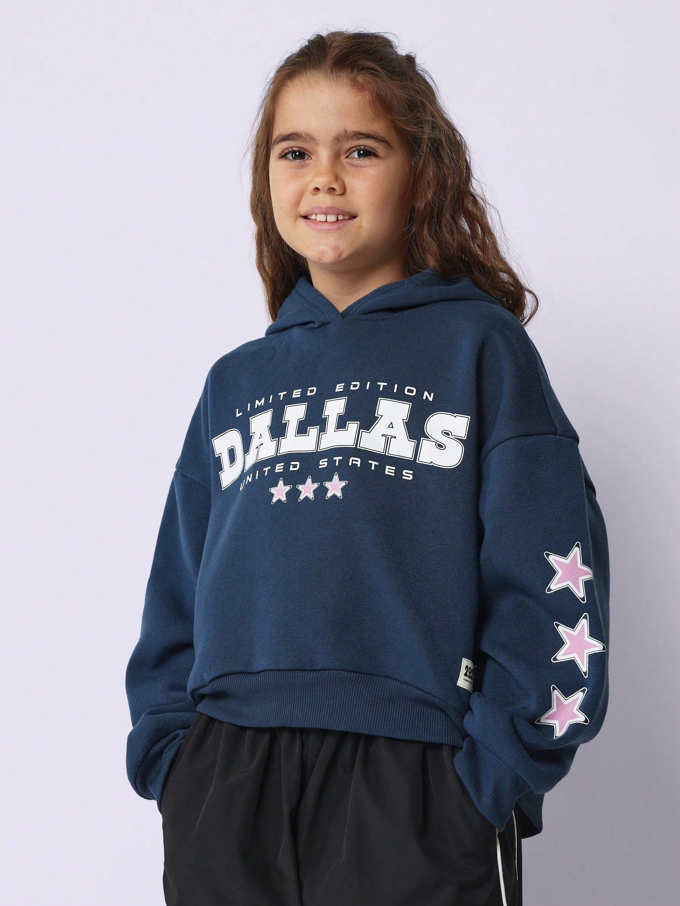 Tween Girls Comfy Boxy Overhead Dallas Graphic Printed Hoodie