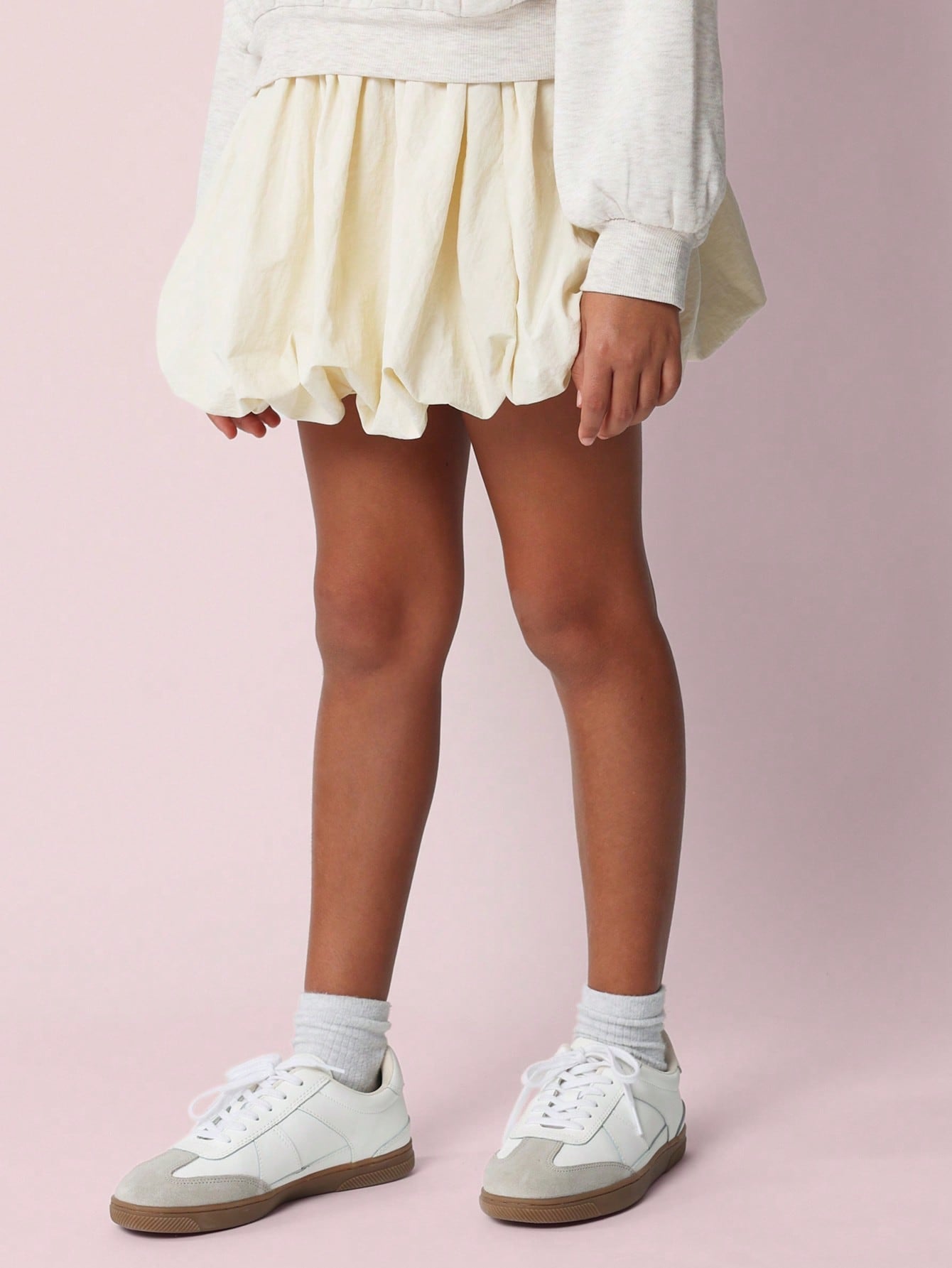 Tween Girls Comfy Cropped Sweatshit With Brklyn Graphic Print And Puffball Mini Skirt 2 Piece Set