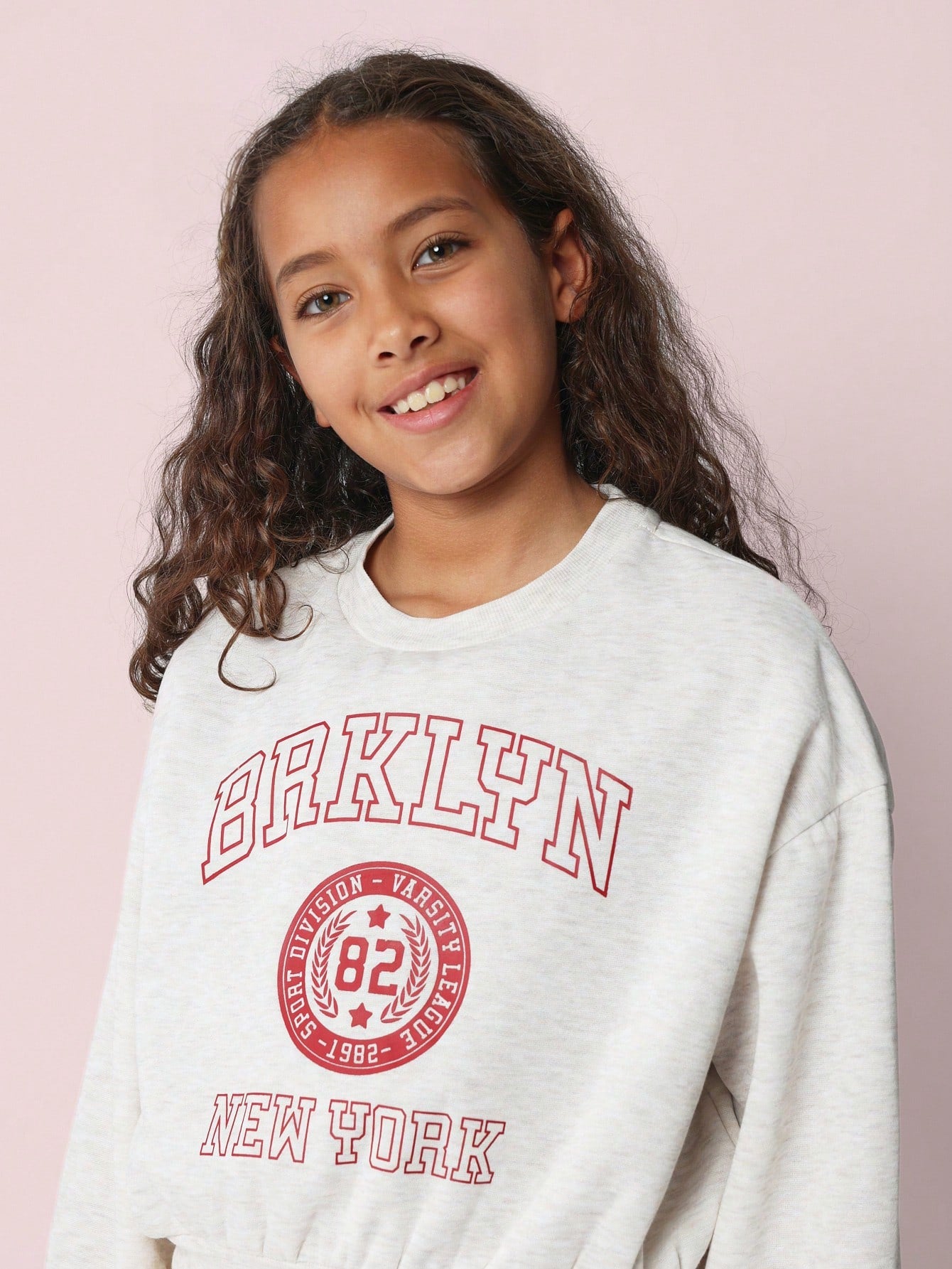 Tween Girls Comfy Cropped Sweatshit With Brklyn Graphic Print And Puffball Mini Skirt 2 Piece Set