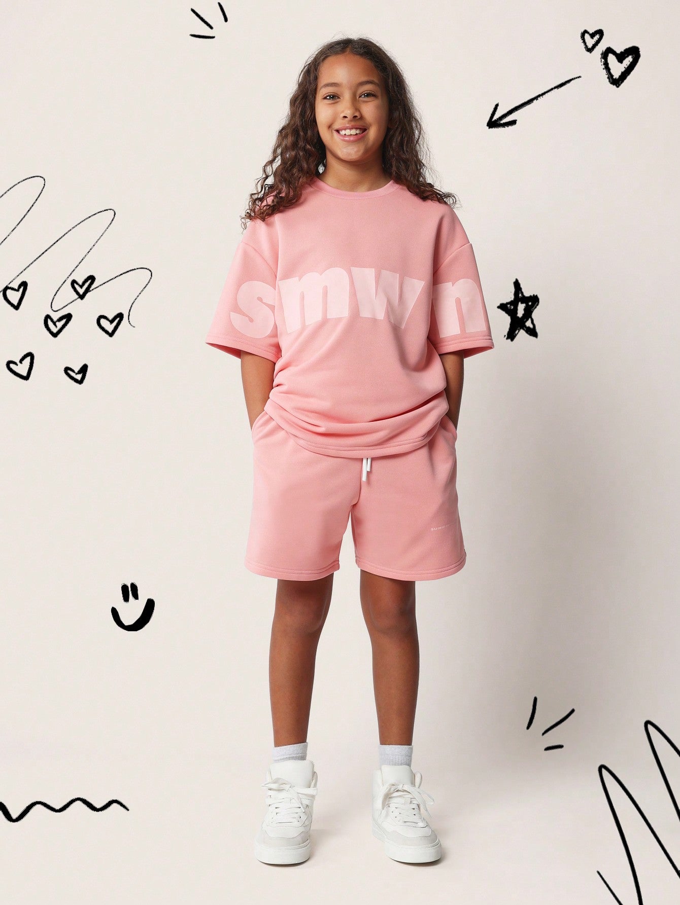 Tween Girls Oversized Tee And Short With Letter Graphic Print 2 Piece Set