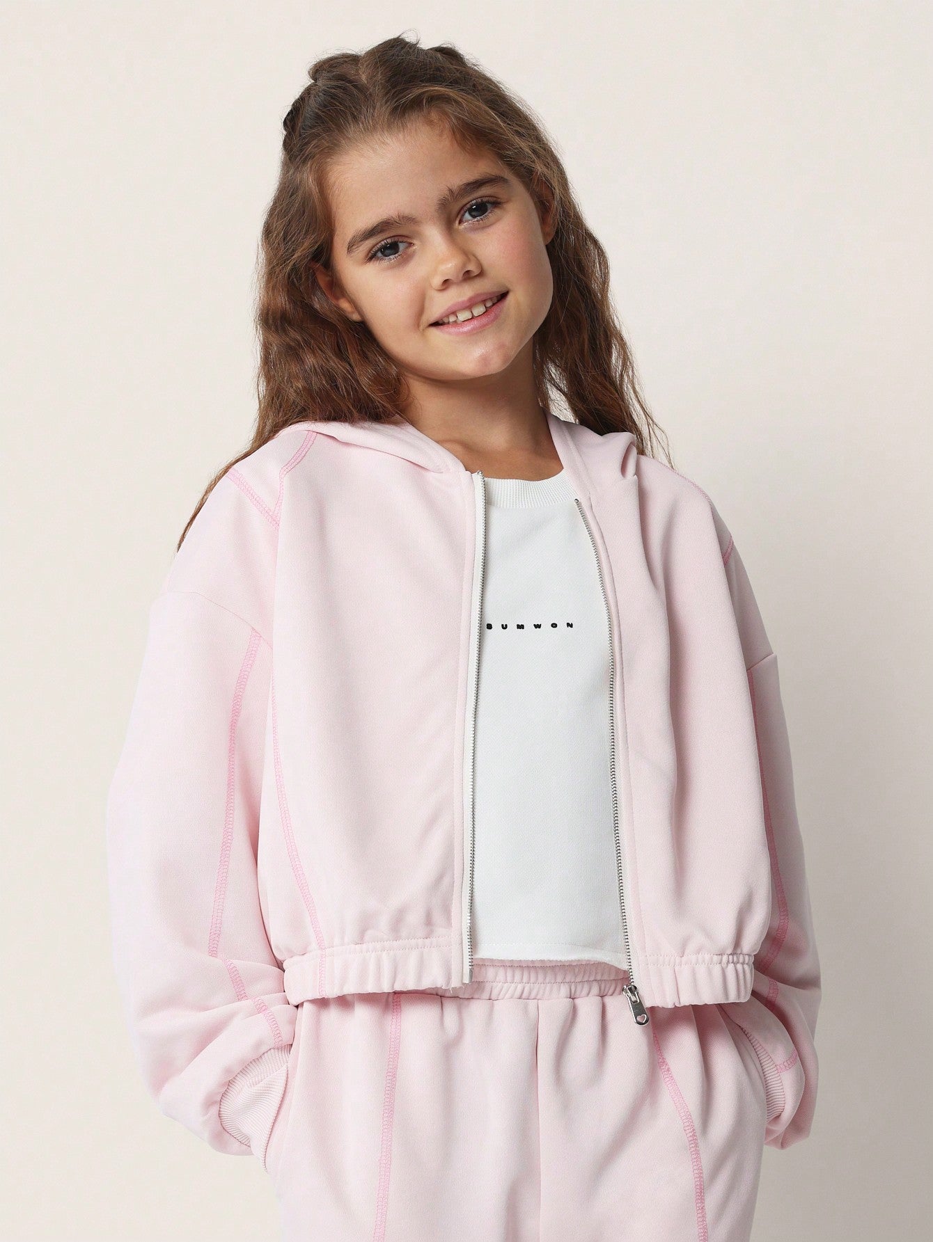 Tween Girls Comfy Crop Zip-Up Hoody And Jogger With Seam Details 2 Piece Set