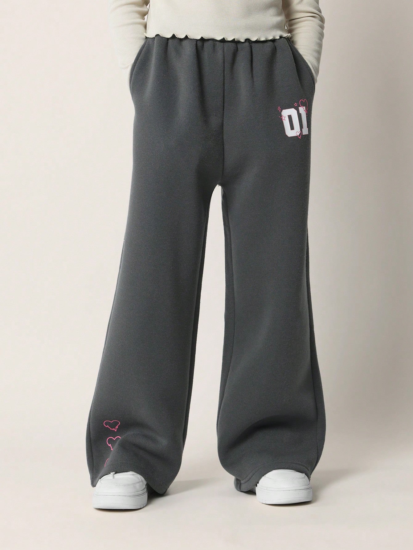 Tween Girls Wide Leg Sweatpants With Graphic Printed