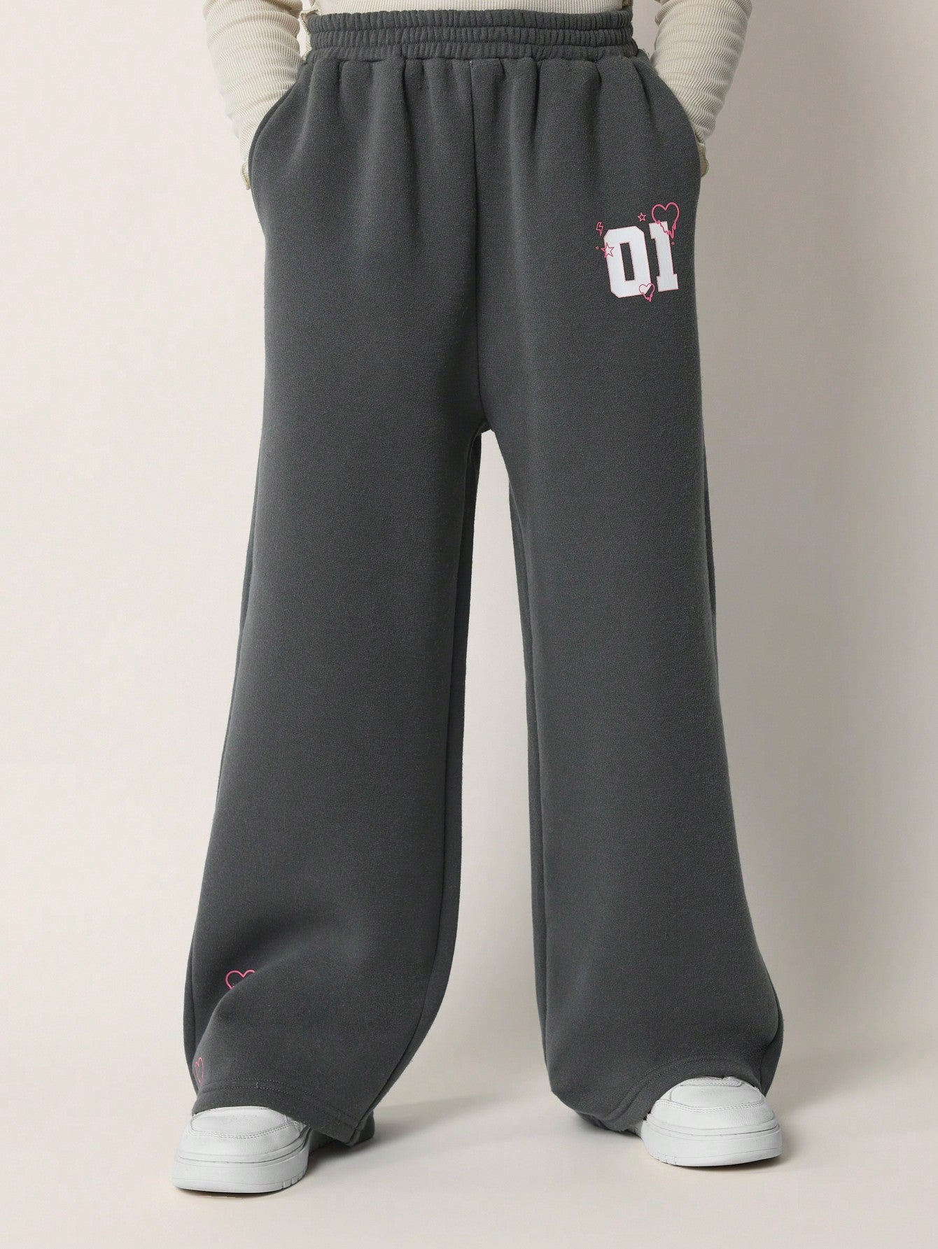 Tween Girls Wide Leg Sweatpants With Graphic Printed