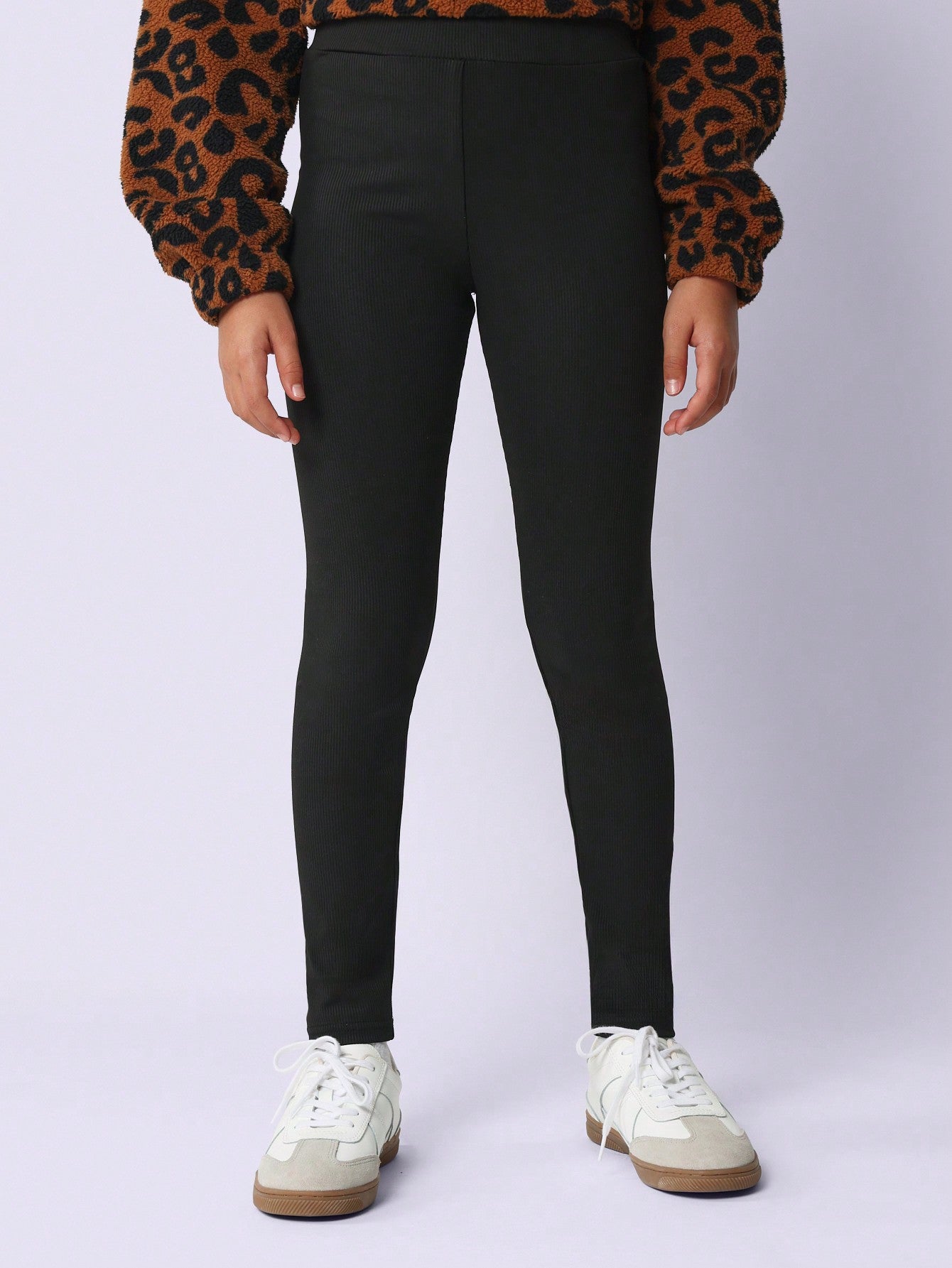 Tween Girls Soft Oversized Leopard Print Borg Half Zip Sweatshirt And Rib Legging 2 Piece Set