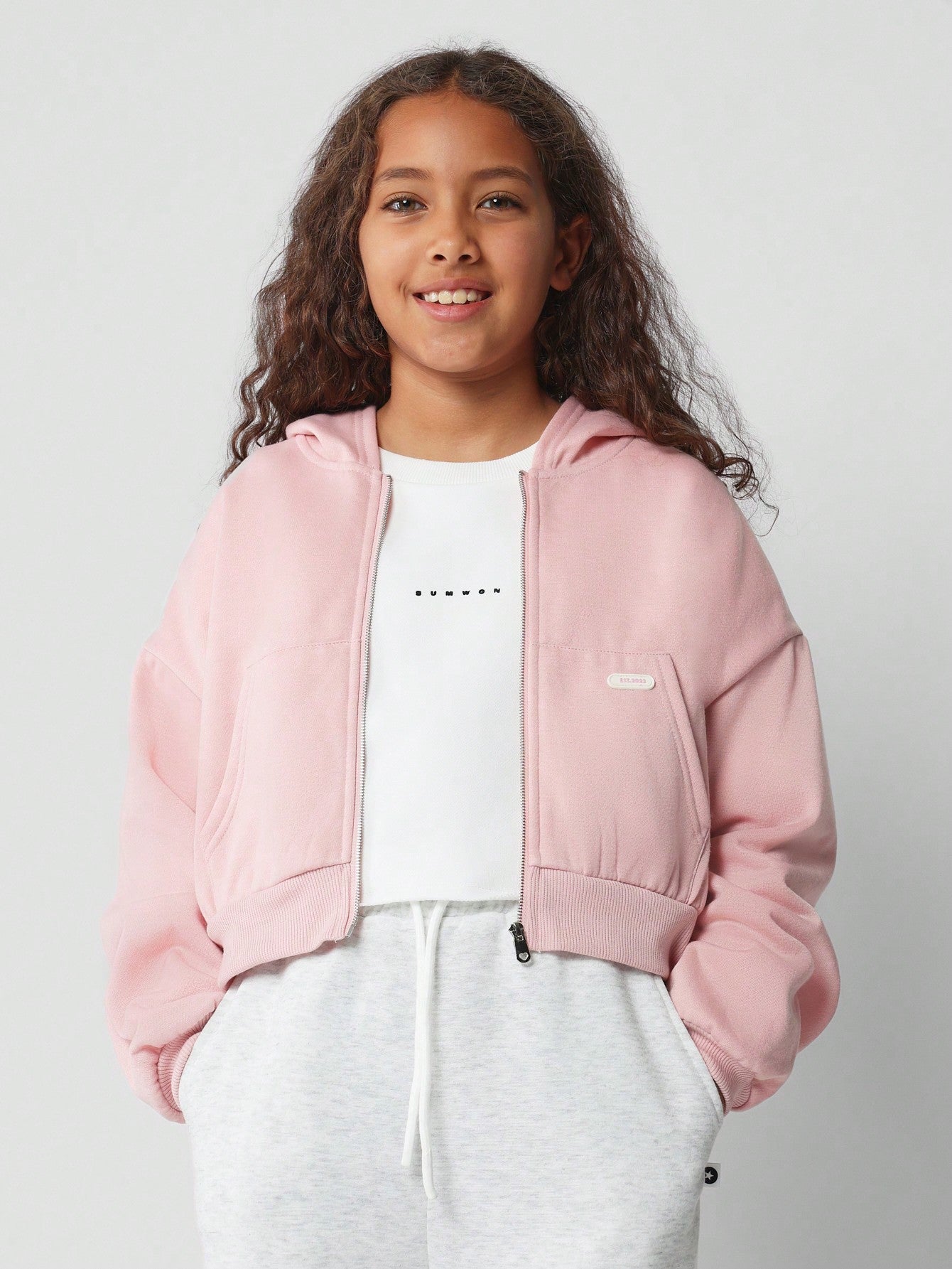 Tween Girls Comfy Crop Fit Zip-Up Hoodie