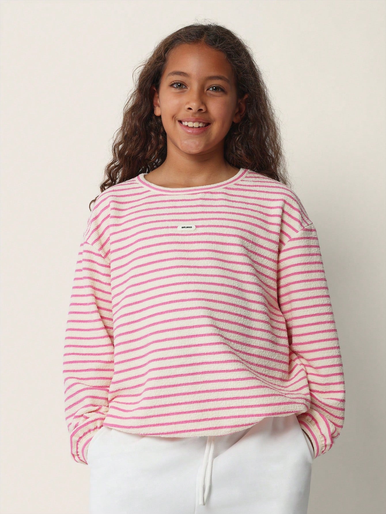 Tween Girls Comfy Regular Fit Bubble Stripe Sweatshirt