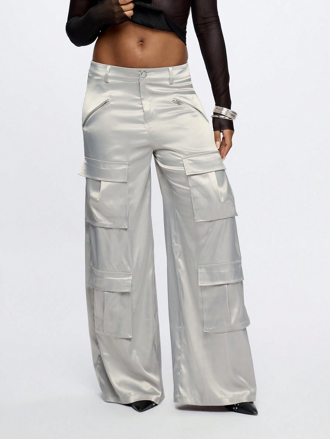 SUMWON WOMEN Metallic Satin Cargo Pants