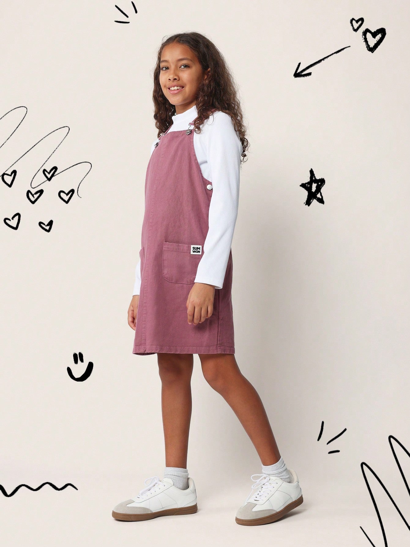 Tween Girls Comfy Rib Long Sleeve Top And Denim Dungaree Dress 2 Piece Set