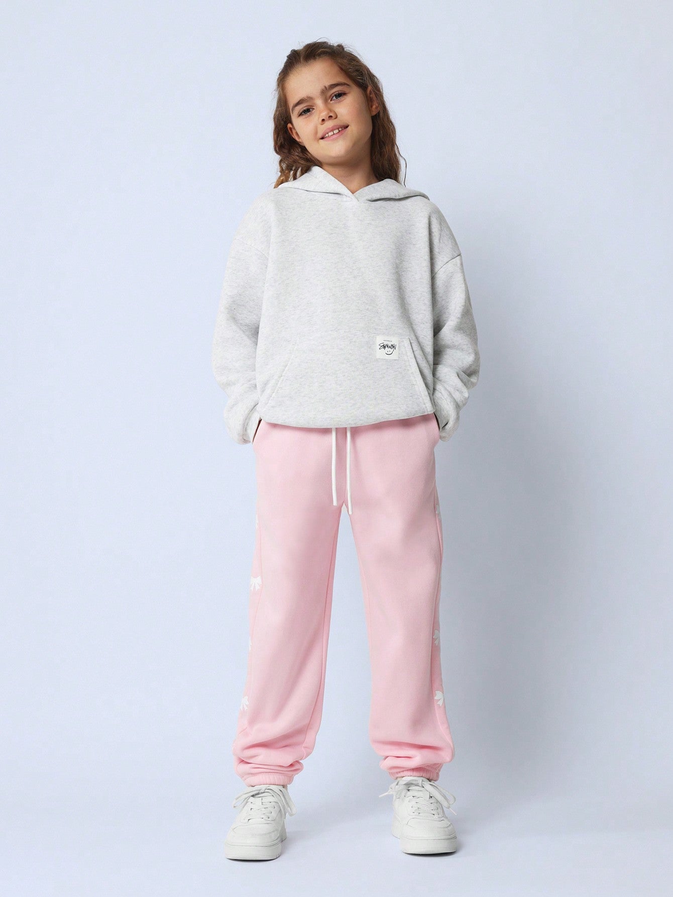 Tween Girls Comfy Pink Joggers W/ Pink Bow Graphic Print