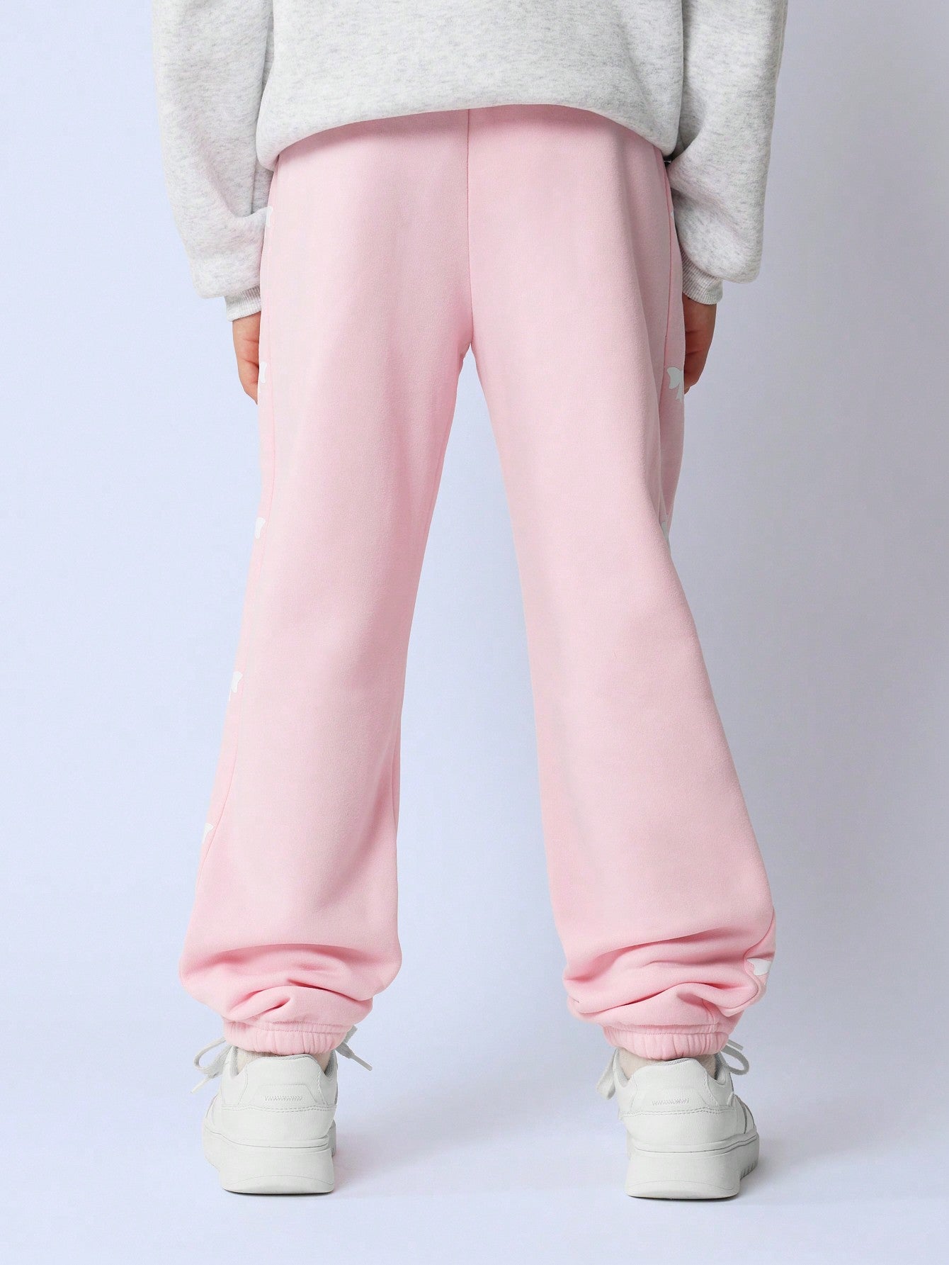 Tween Girls Comfy Pink Joggers W/ Pink Bow Graphic Print