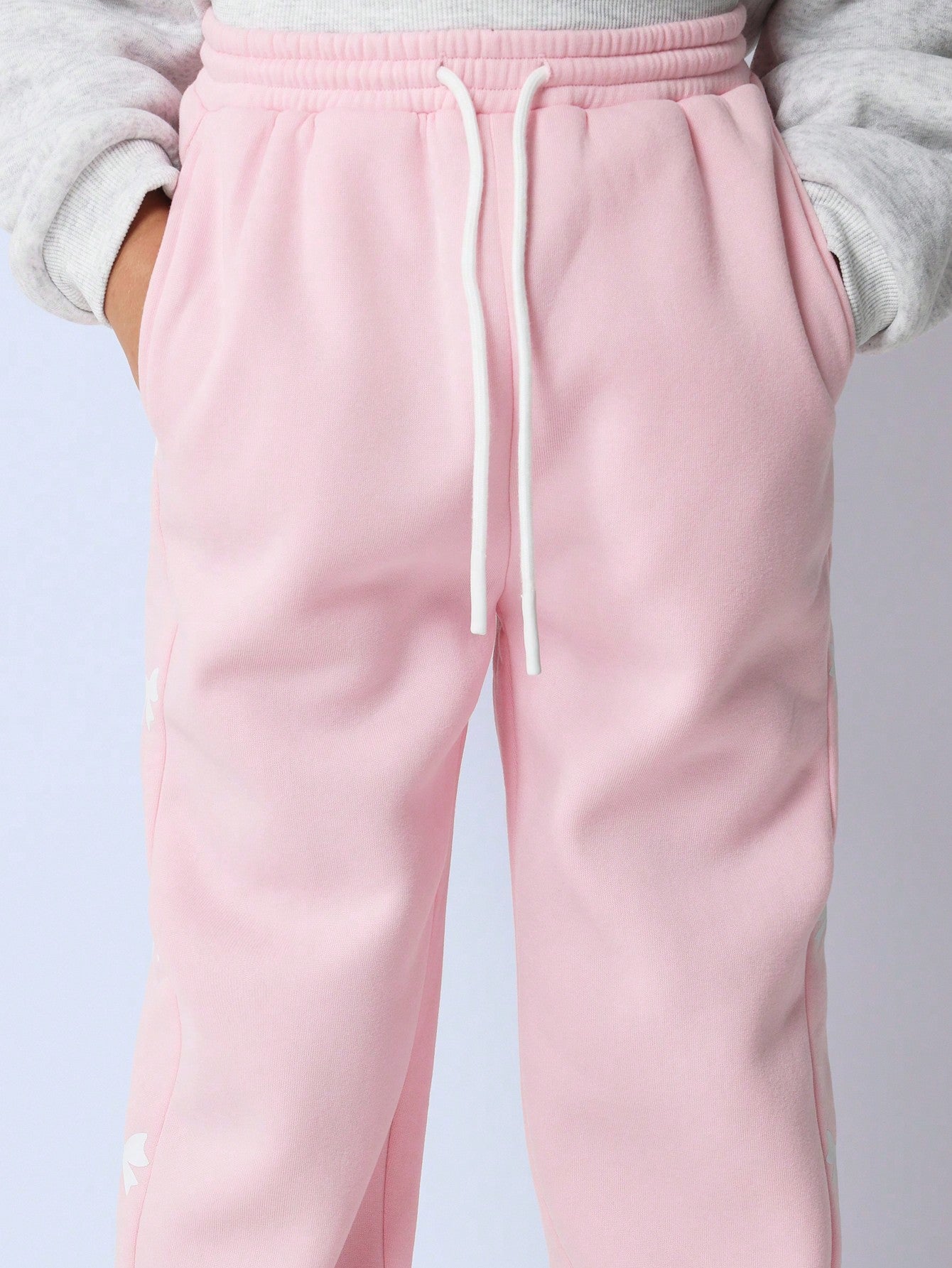 Tween Girls Comfy Pink Joggers W/ Pink Bow Graphic Print