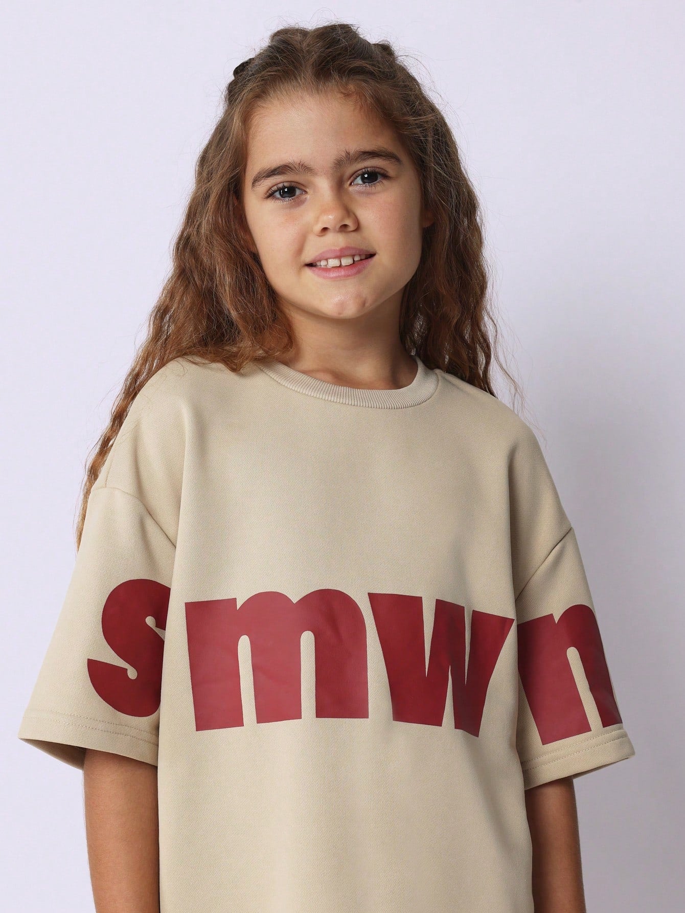 Tween Girls Oversized Tee And Short With Letter Graphic Print 2 Piece Set