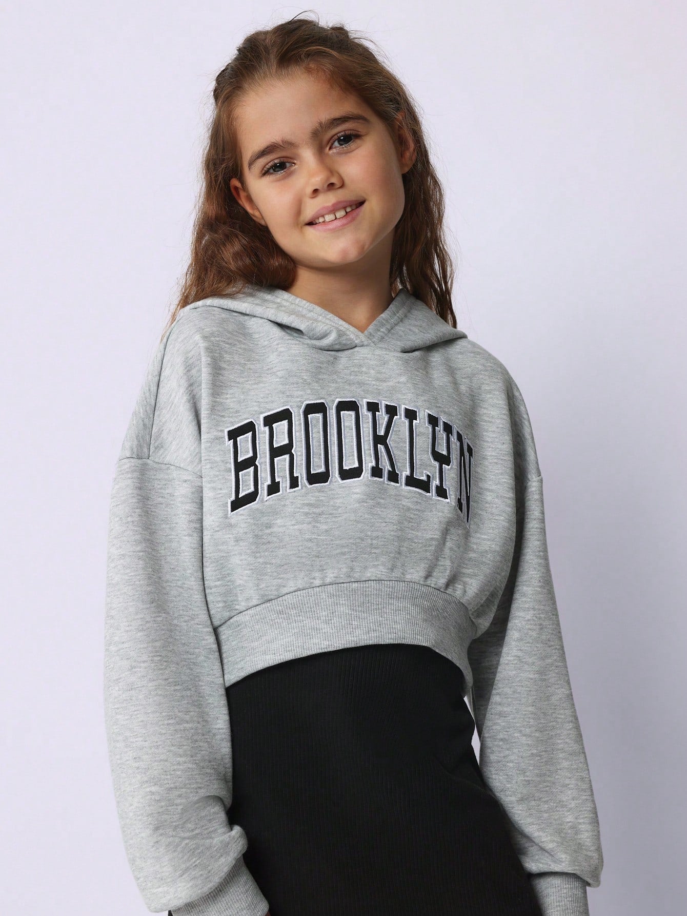 Tween Girls Crop Fit Brooklyn Printed Hoodie And Rib Dress 2 Piece Set