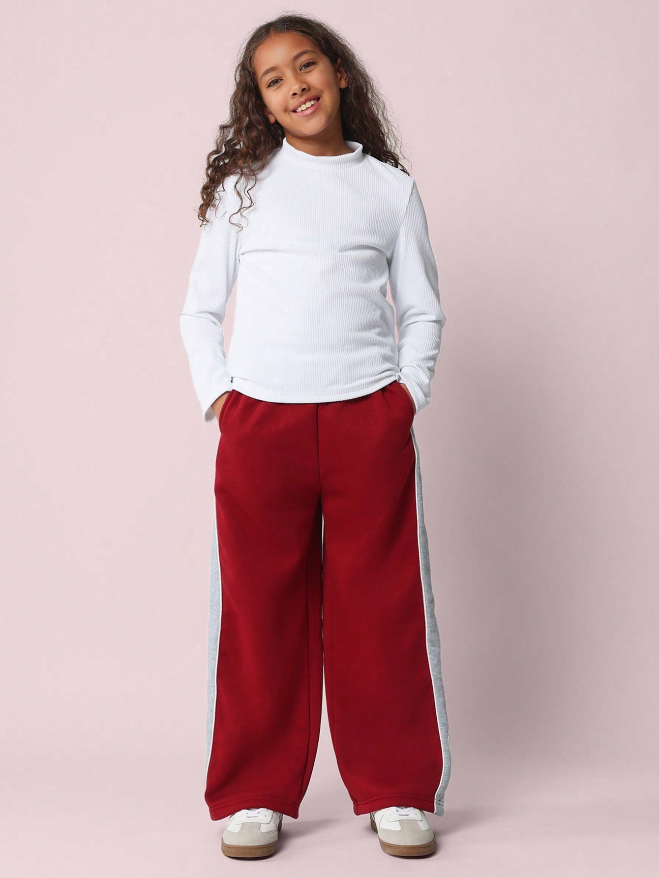 Tween Girls Comfy Wide Leg Contrast Pannel Sweatpants With Piping